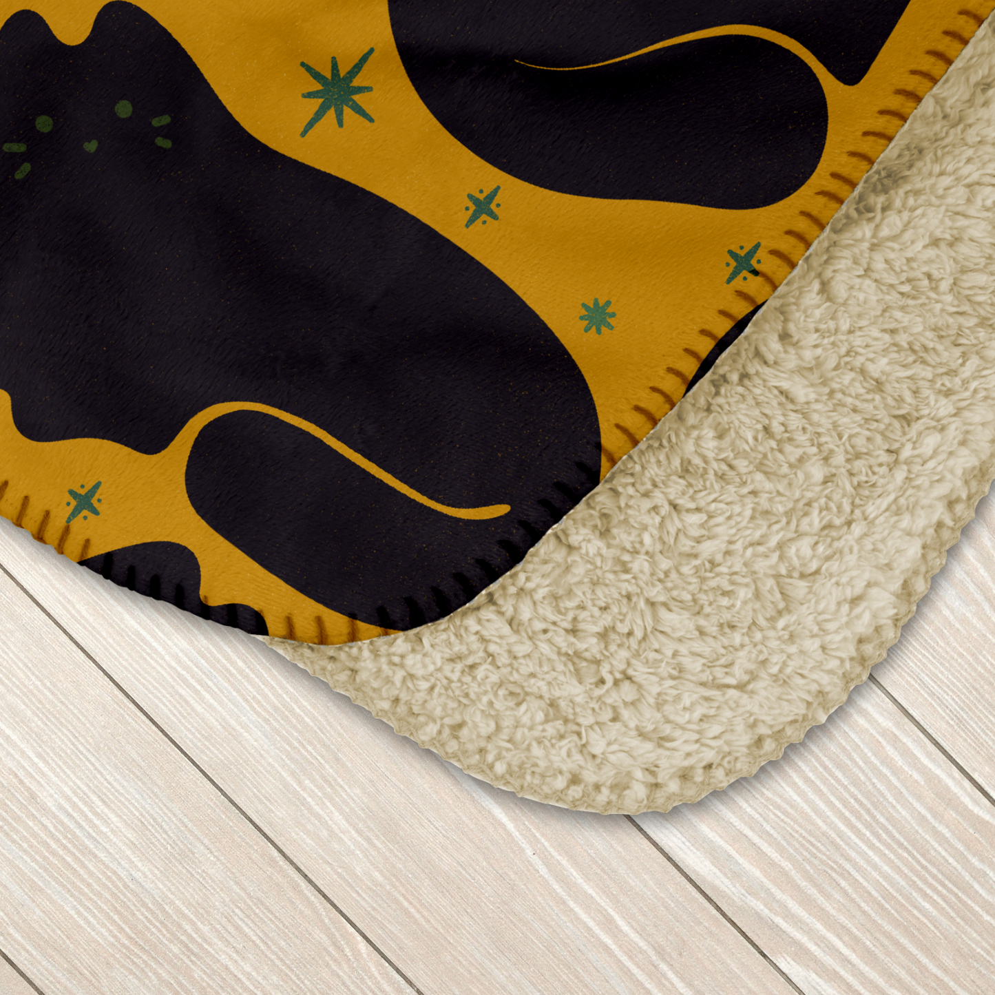 Retro Black Cat Mustard Sherpa Blanket
