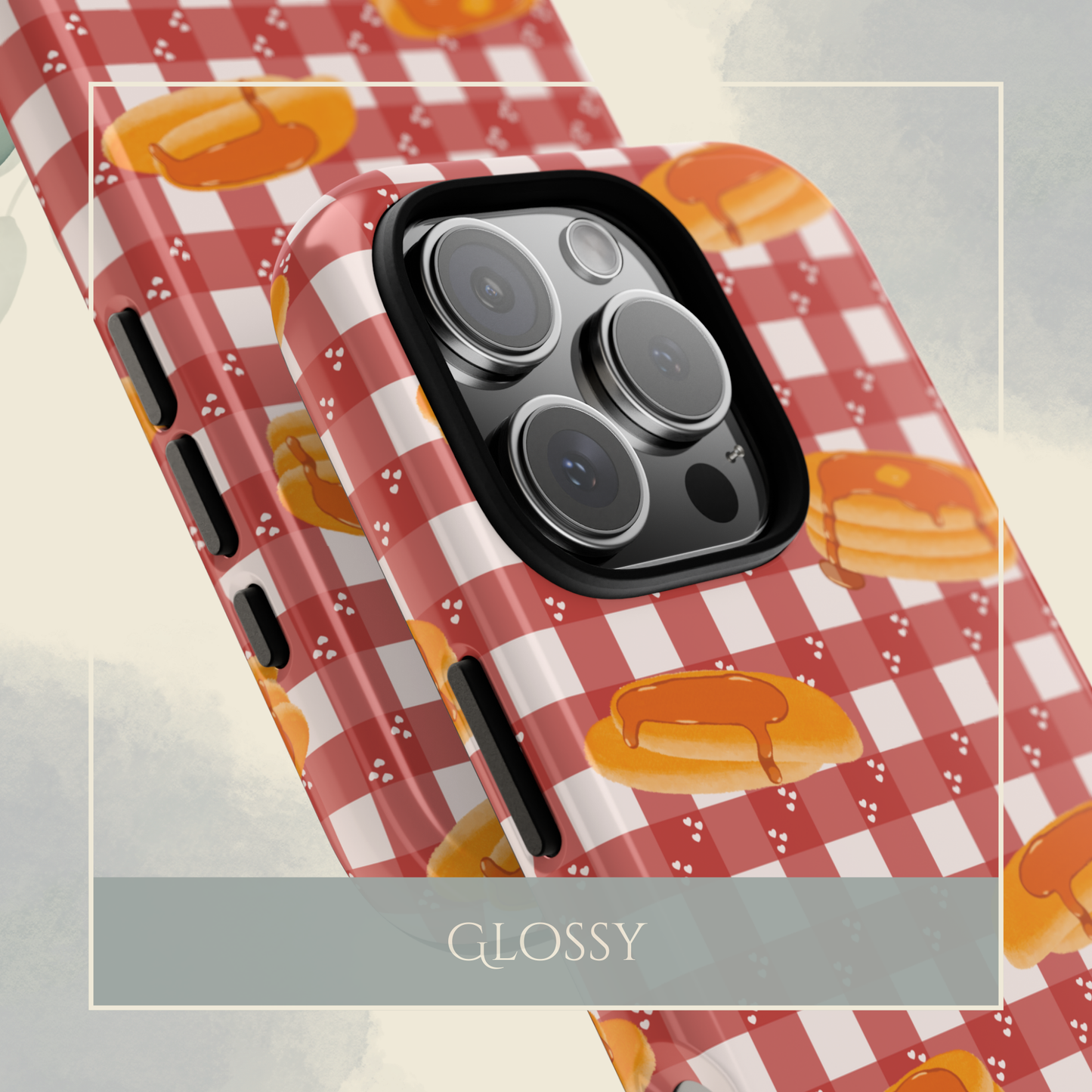 Pancakes on White Heart Gingham iPhone & Samsung Galaxy Phone Case
