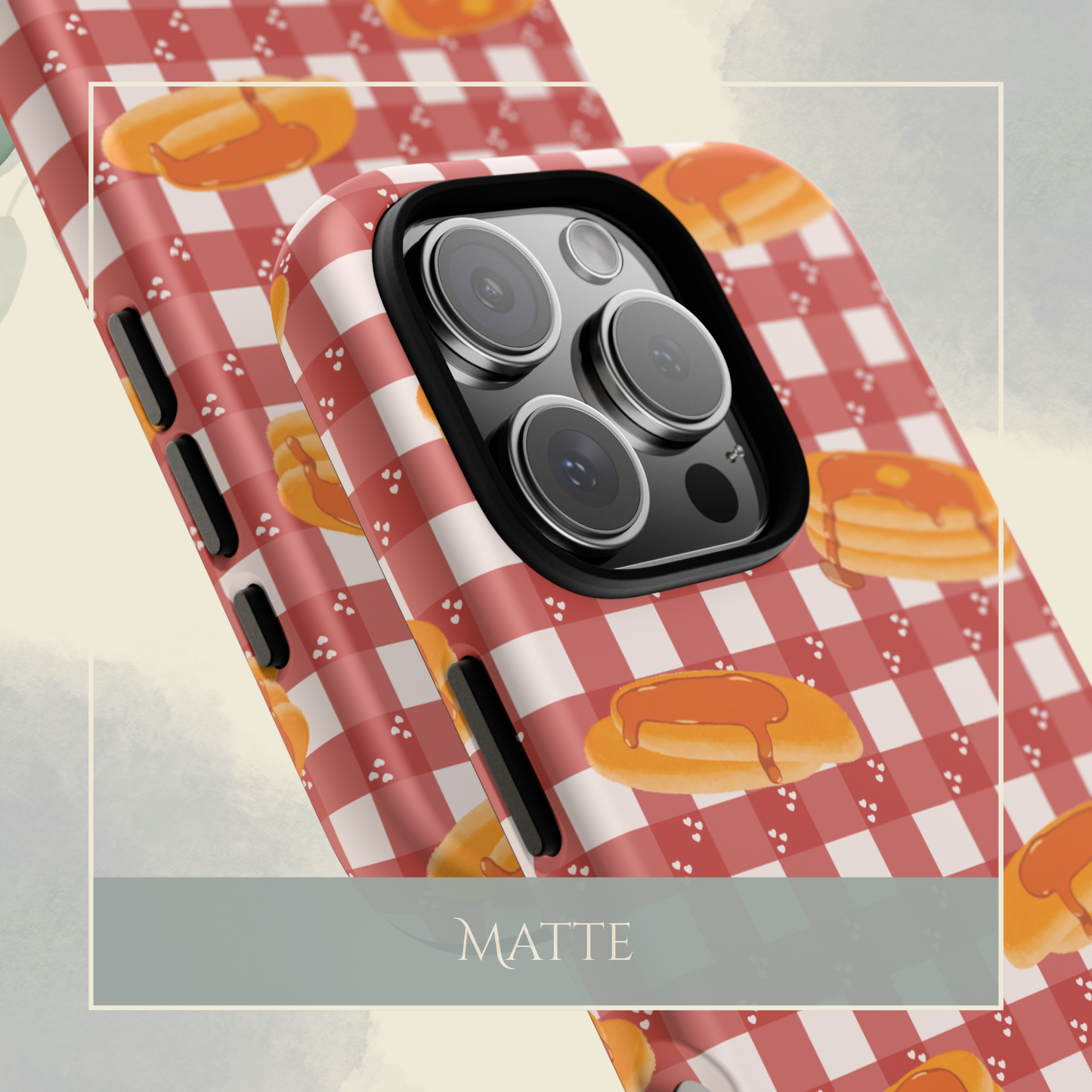 Pancakes on White Heart Gingham iPhone & Samsung Galaxy Phone Case