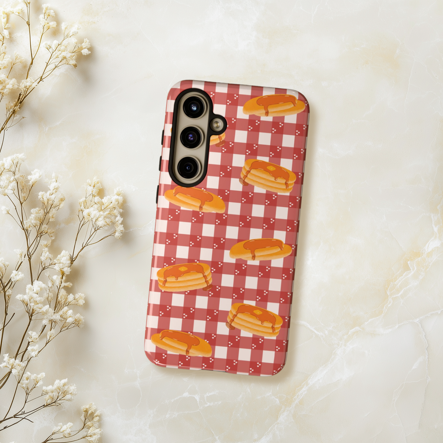 Pancakes on White Heart Gingham iPhone & Samsung Galaxy Phone Case