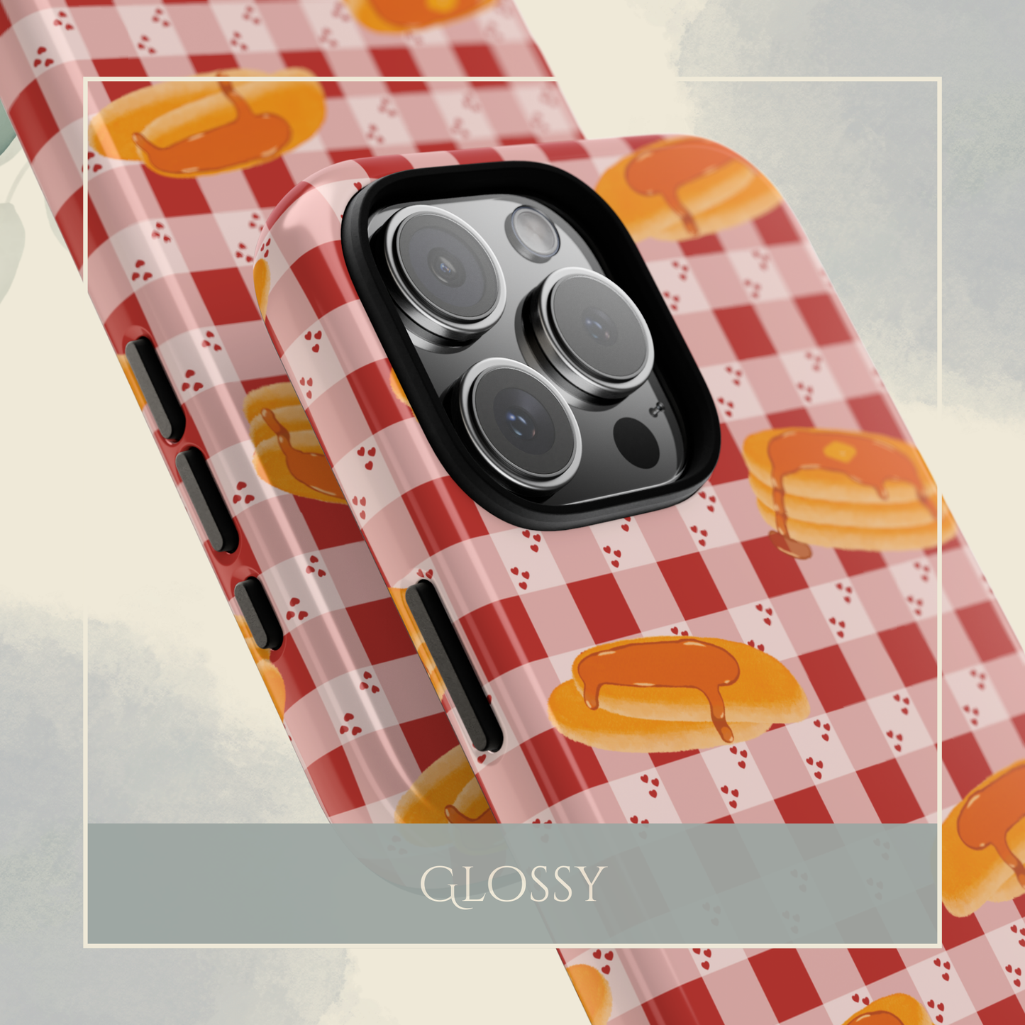 Pancakes on Red Heart Gingham iPhone & Samsung Galaxy Phone Case