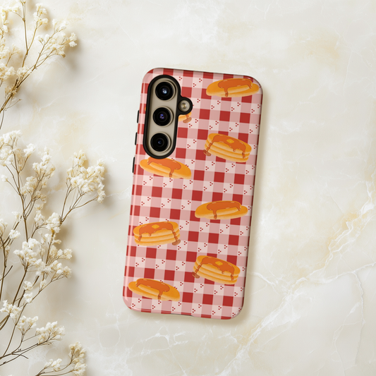 Pancakes on Red Heart Gingham iPhone & Samsung Galaxy Phone Case
