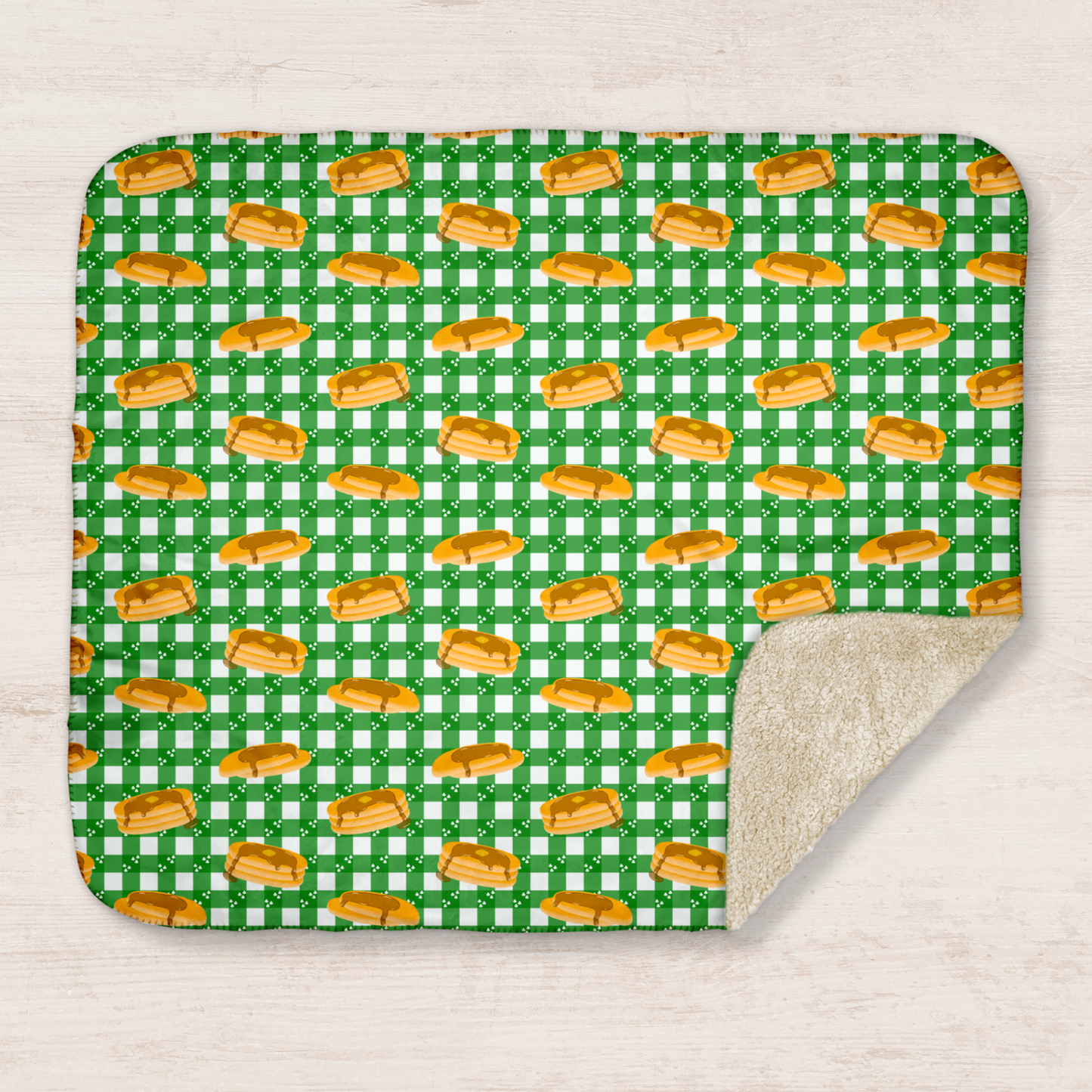 Pancakes on Shamrock Gingham Sherpa Blanket