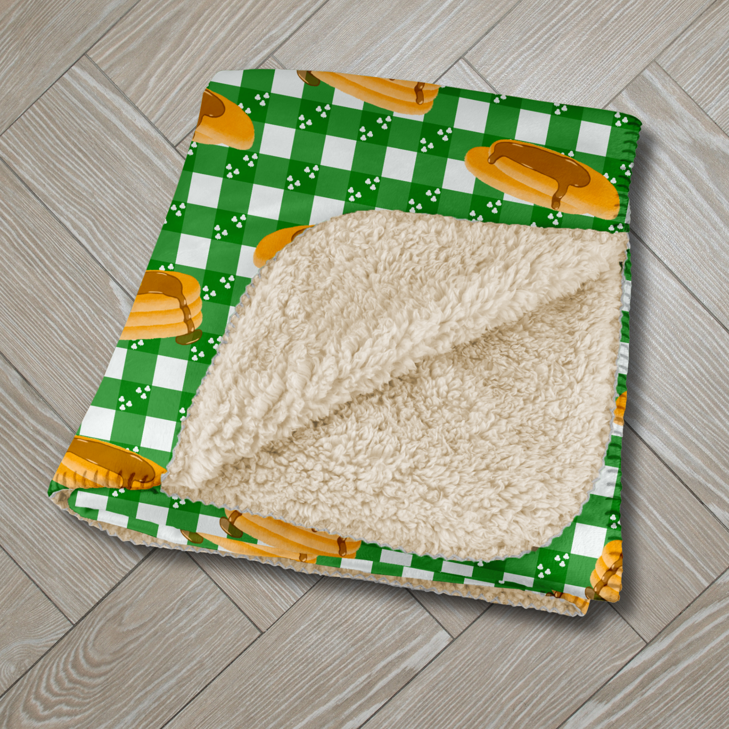 Pancakes on Shamrock Gingham Sherpa Blanket
