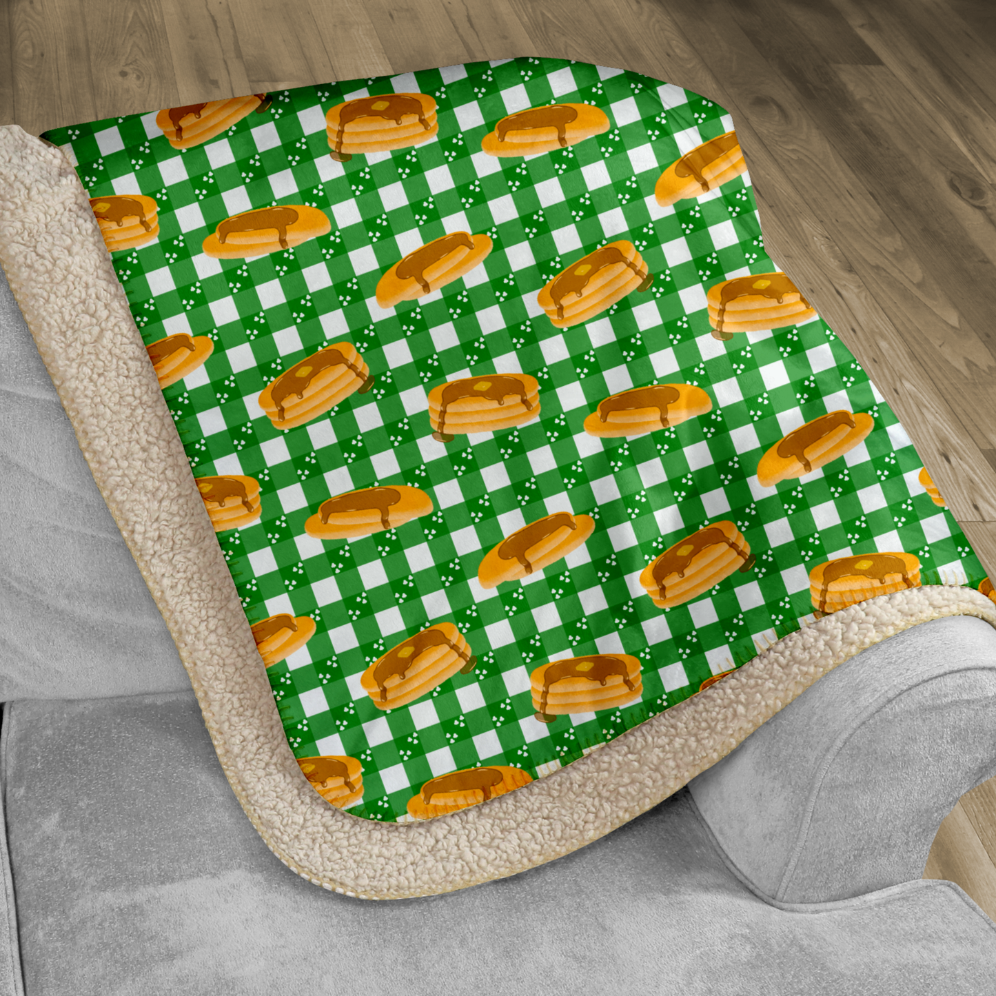 Pancakes on Shamrock Gingham Sherpa Blanket