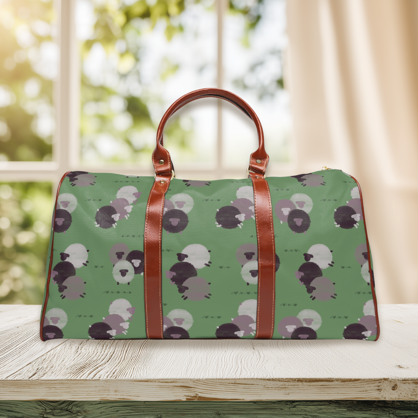 Purple Sheep Pattern Waterproof Travel Bag