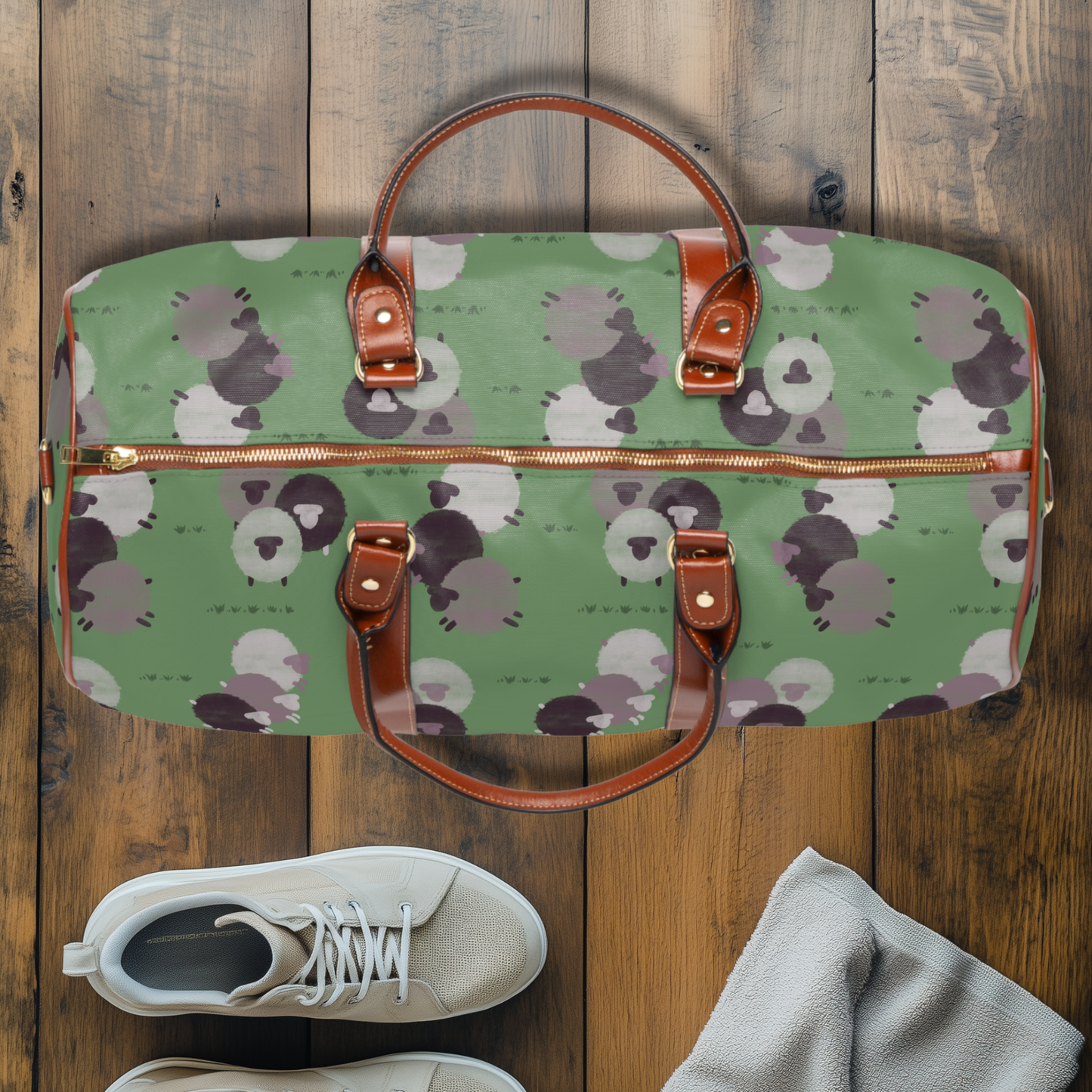Purple Sheep Pattern Waterproof Travel Bag