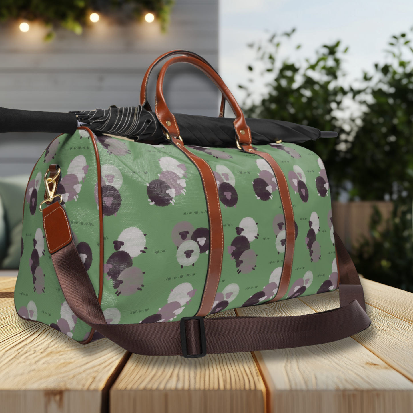 Purple Sheep Pattern Waterproof Travel Bag