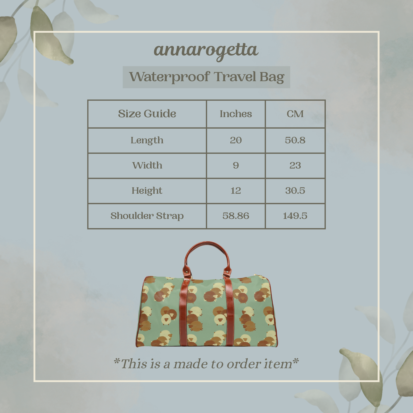 Chocolate Sheep Pattern Waterproof Travel Bag