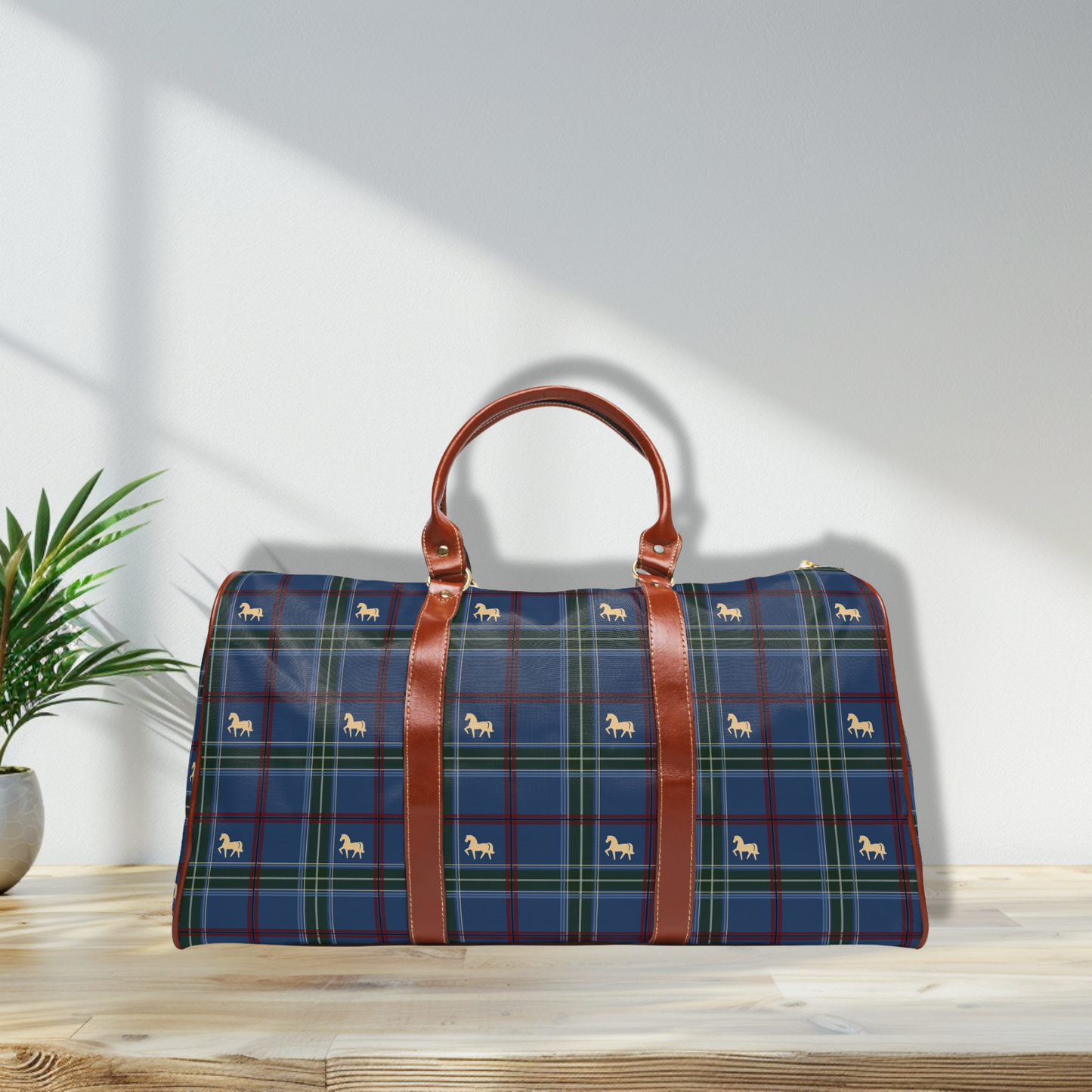 Equestrian Navy Tartan Waterproof Travel Bag