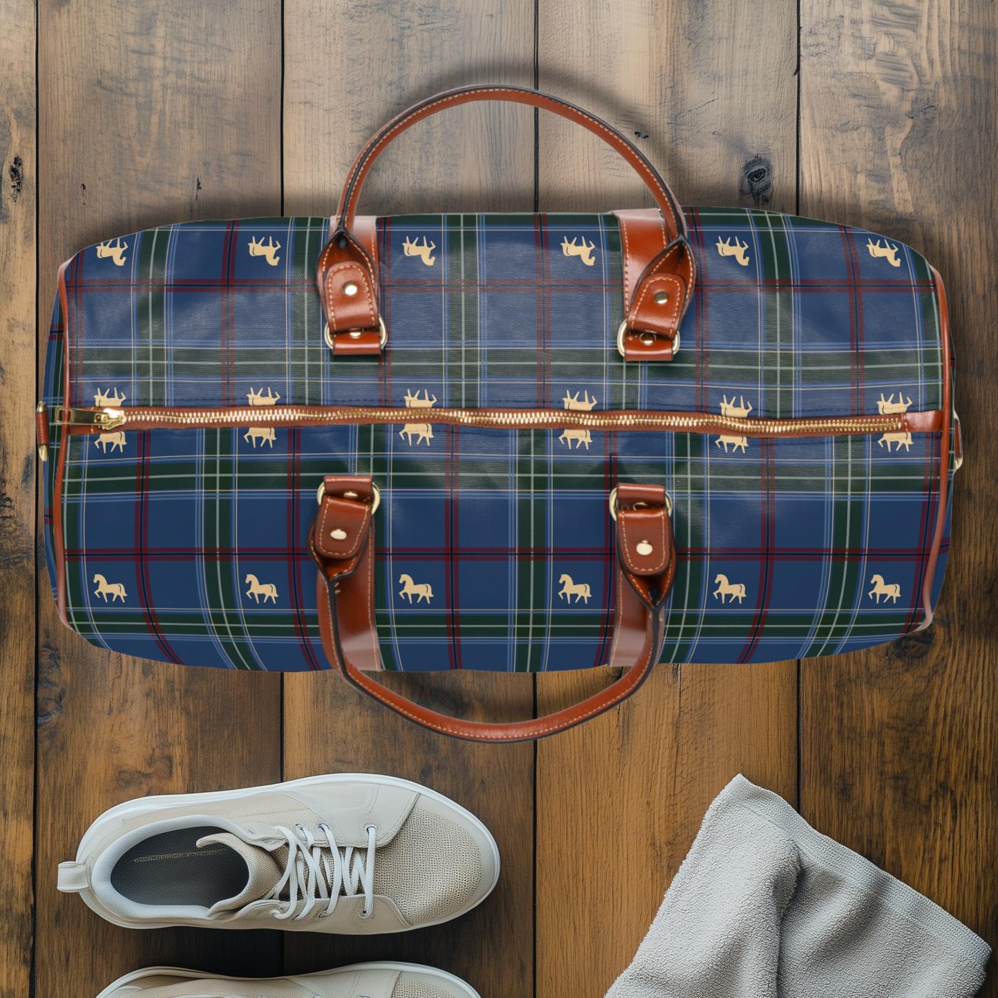 Equestrian Navy Tartan Waterproof Travel Bag