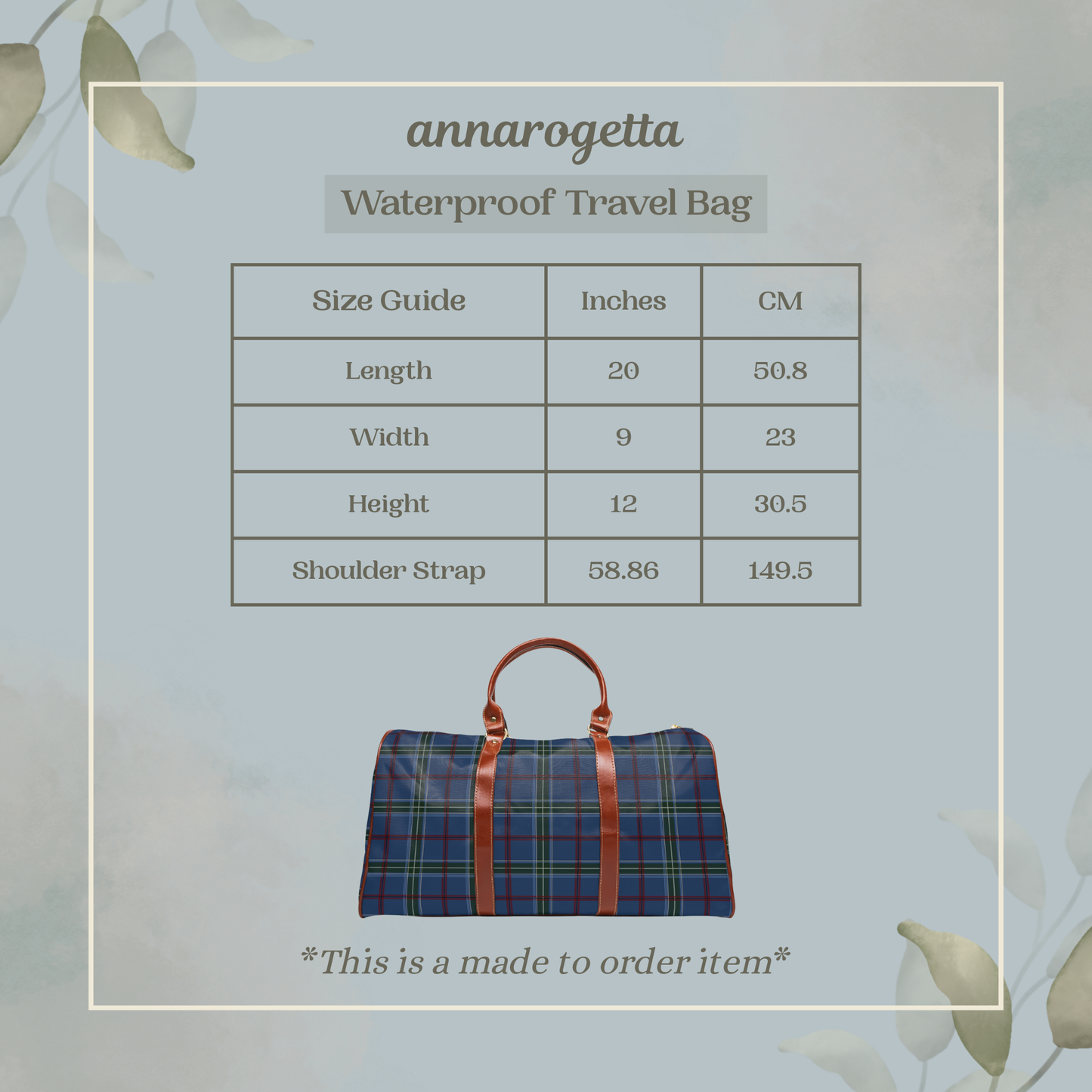 Navy Blue Tartan Waterproof Travel Bag