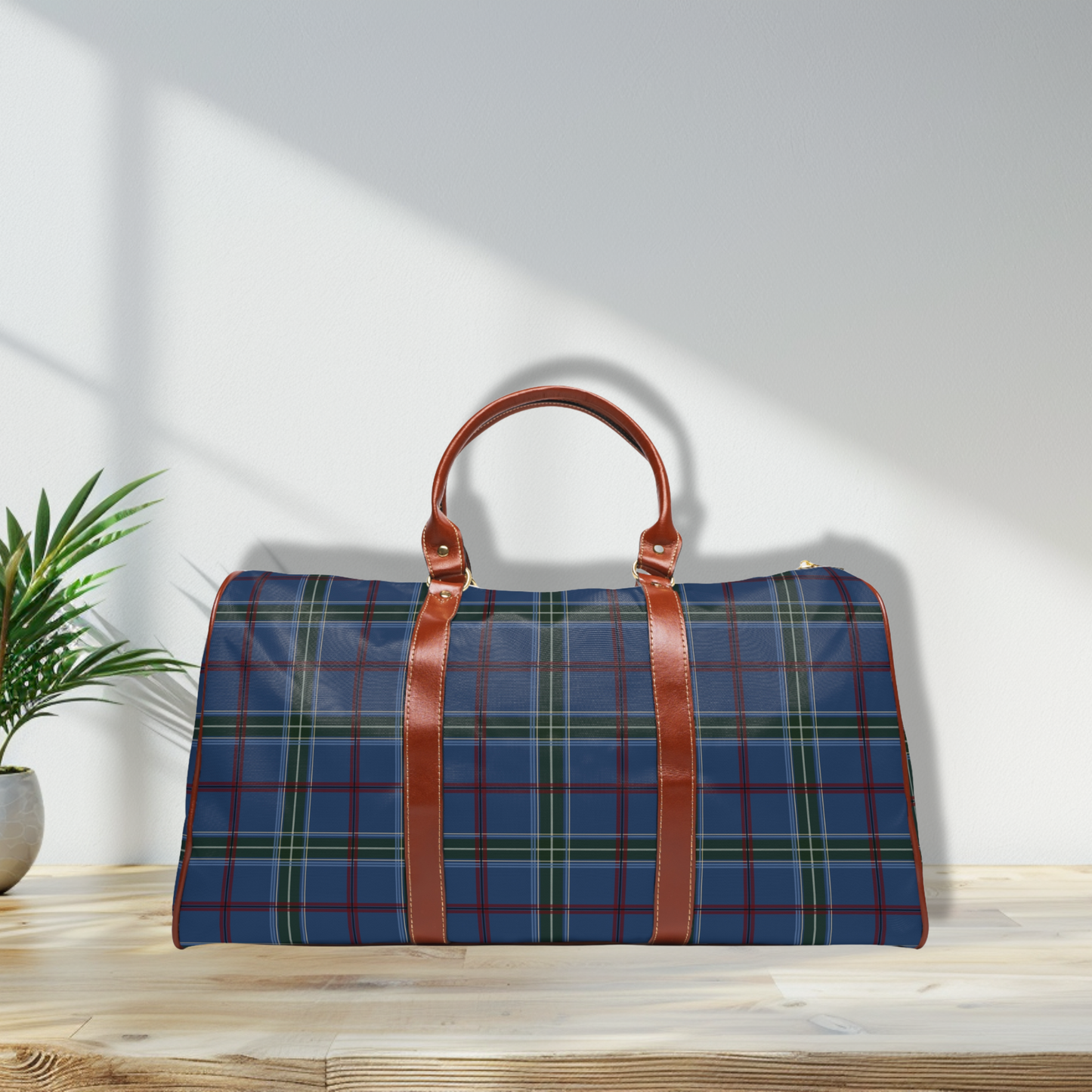 Navy Blue Tartan Waterproof Travel Bag