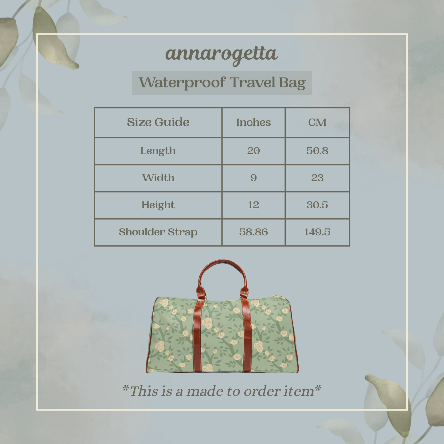 Cream Rose Trailing Floral Waterproof Travel Bag
