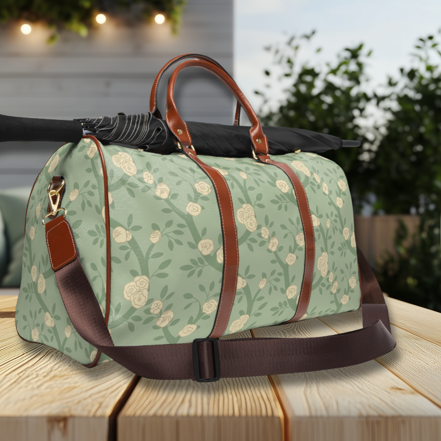 Cream Rose Trailing Floral Waterproof Travel Bag