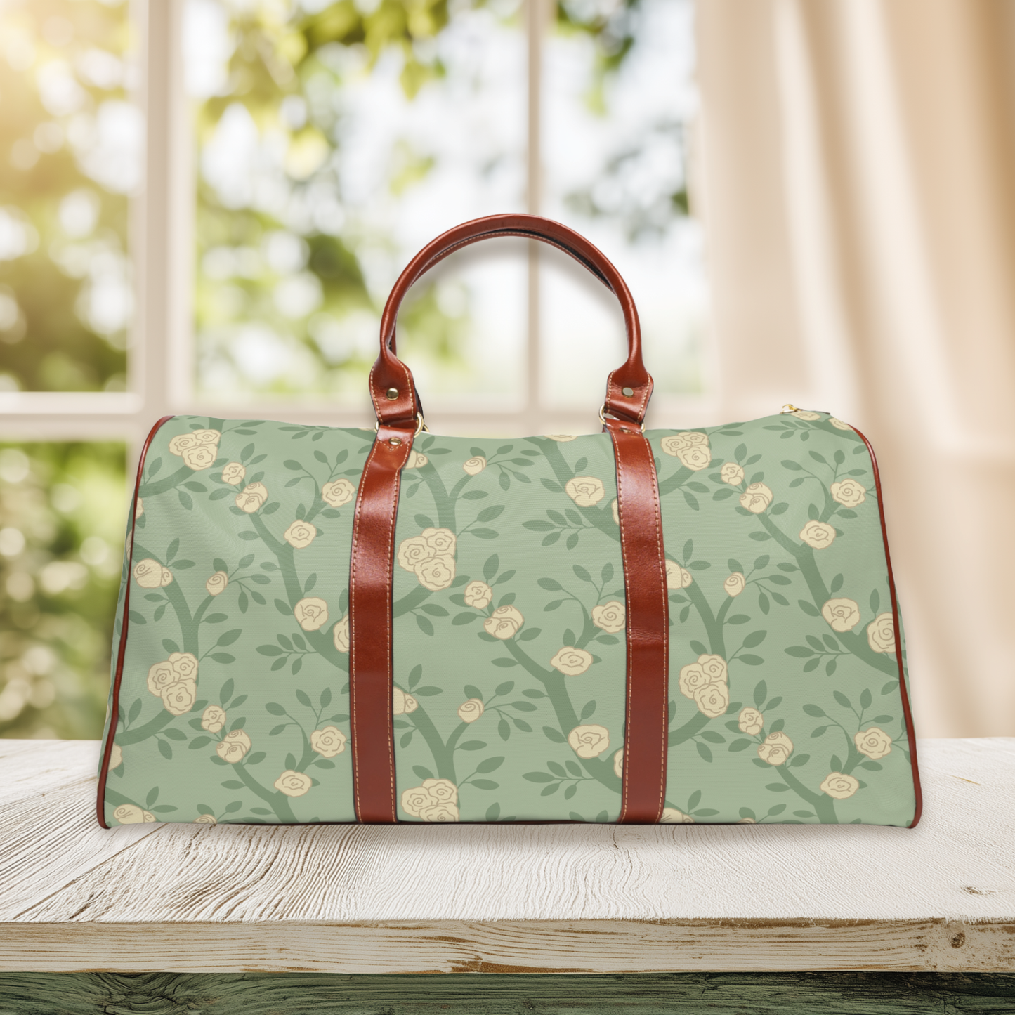 Cream Rose Trailing Floral Waterproof Travel Bag