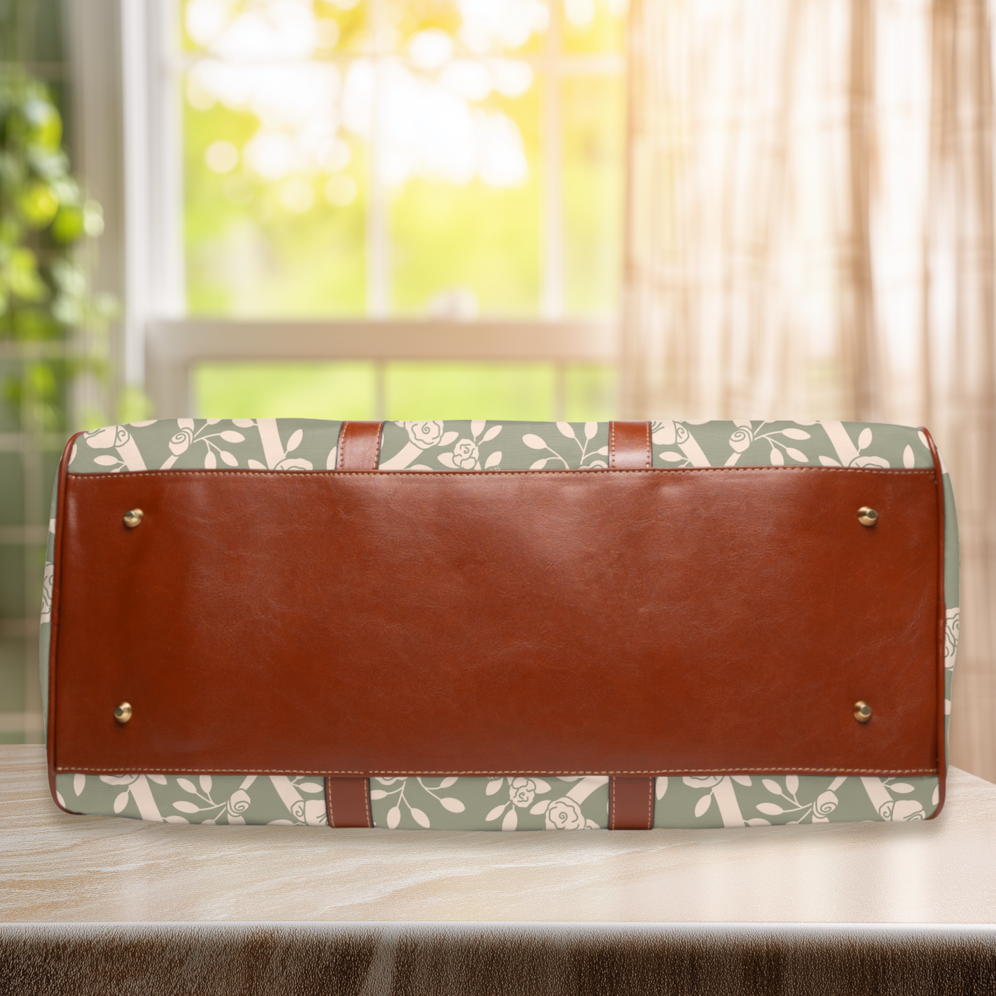 Cream & Sage Rose Floral Waterproof Travel Bag