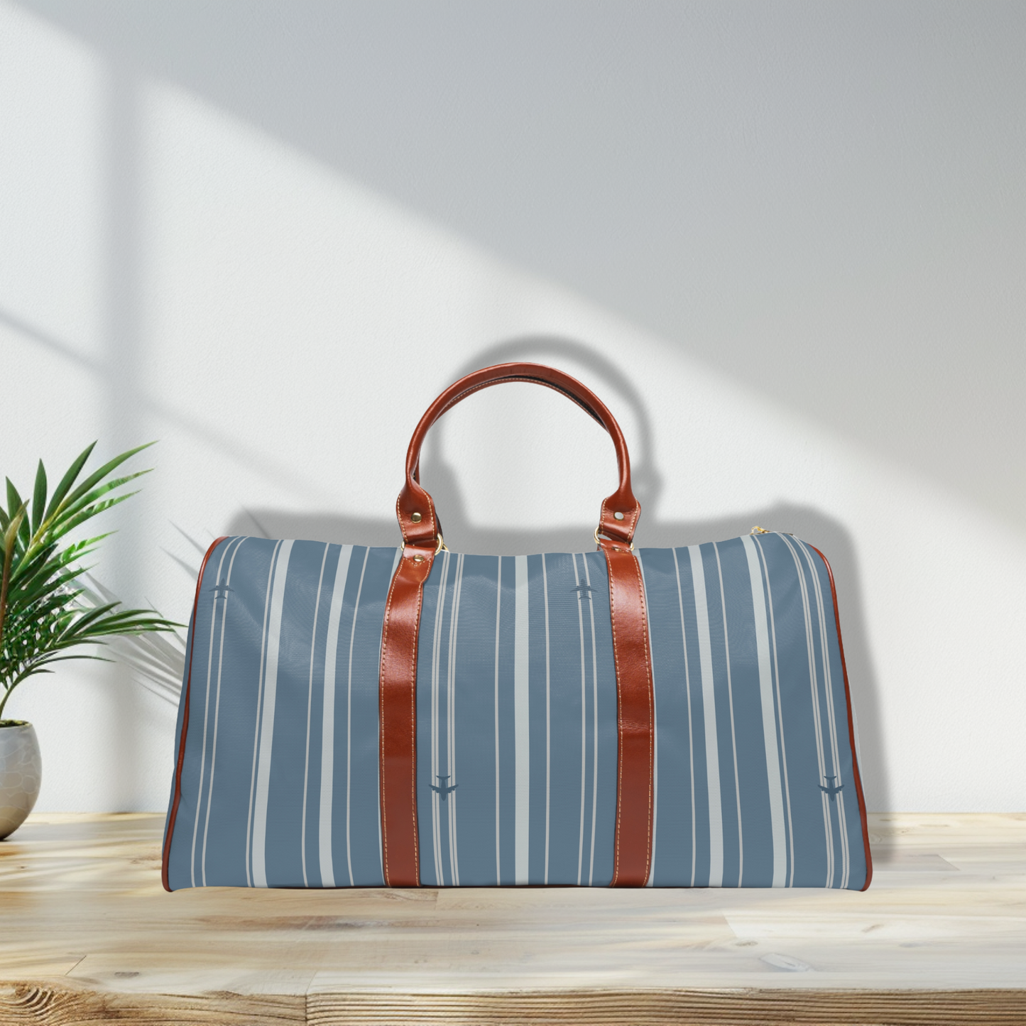 Blue Stripes with Tiny Airplanes Waterproof Travel Bag