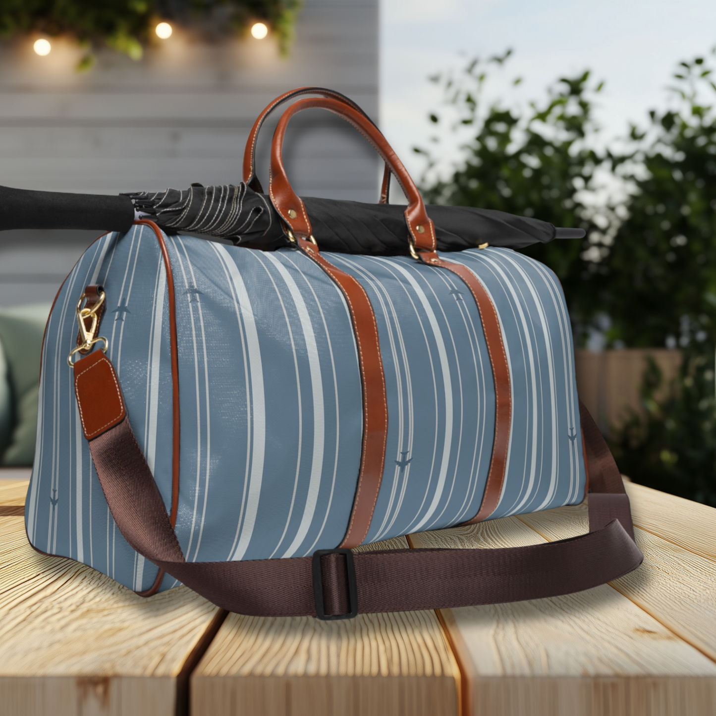 Blue Stripes with Tiny Airplanes Waterproof Travel Bag