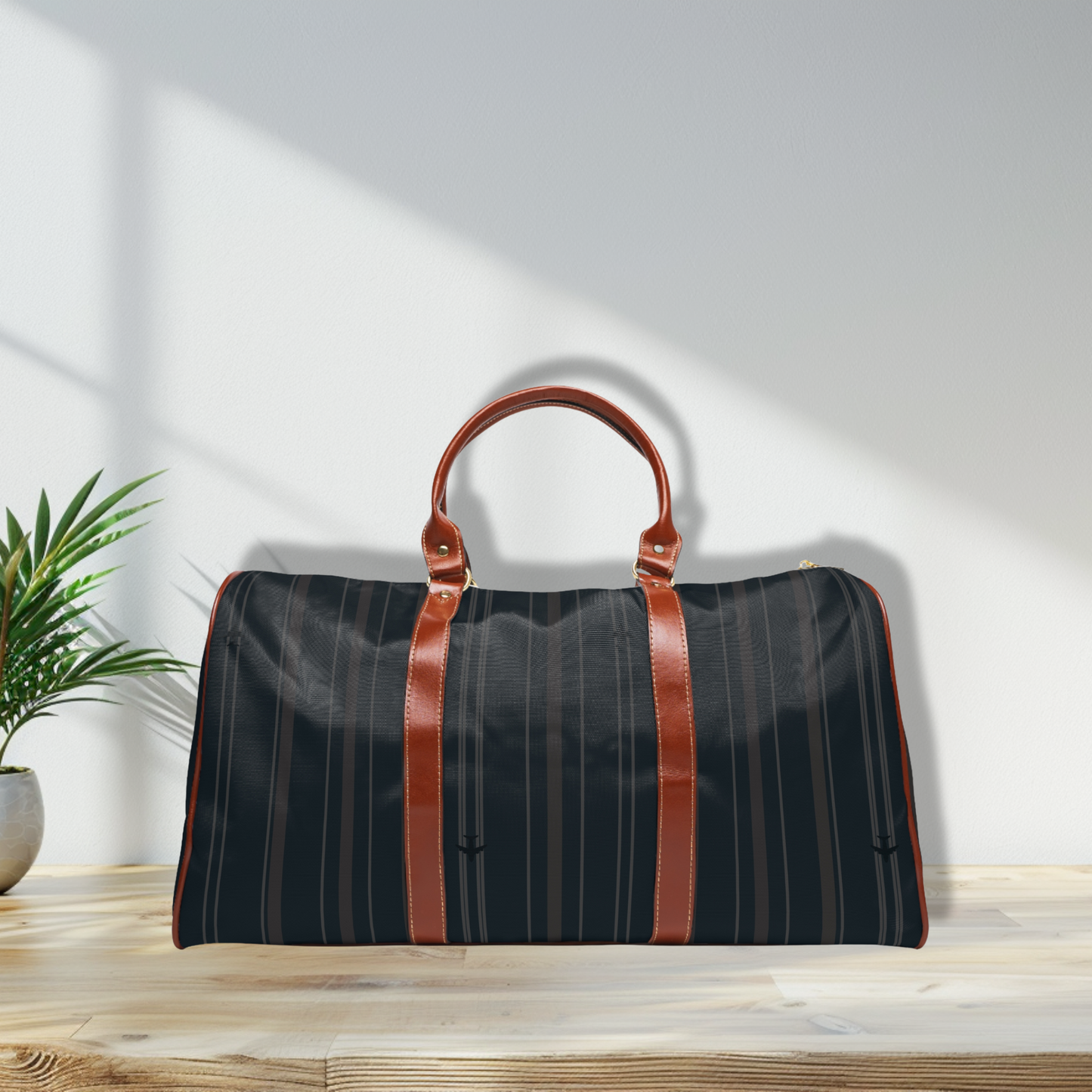 Dark Navy Stripes with Tiny Airplanes Waterproof Travel Bag