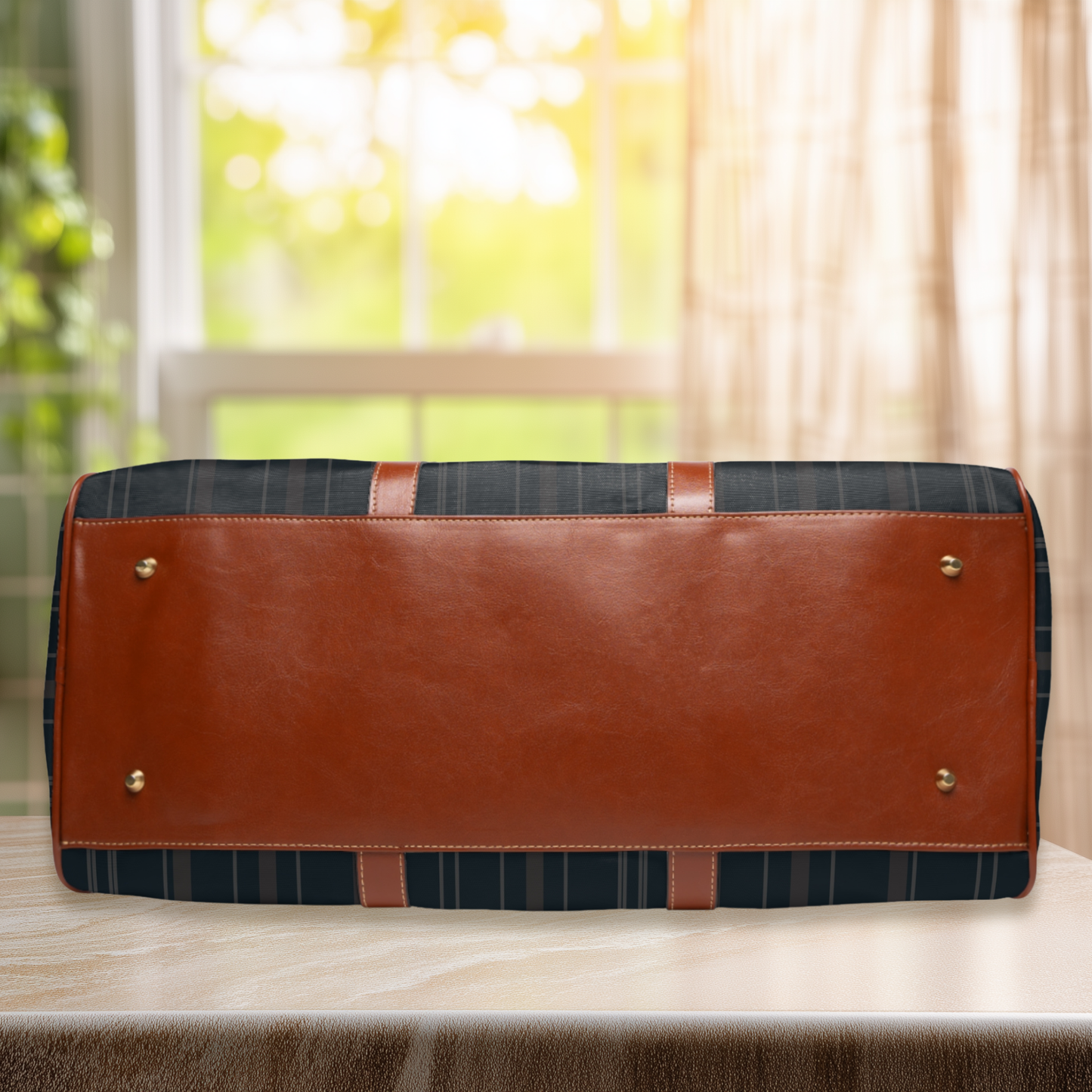 Dark Navy Stripes with Tiny Airplanes Waterproof Travel Bag