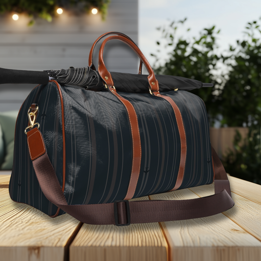 Dark Navy Stripes with Tiny Airplanes Waterproof Travel Bag