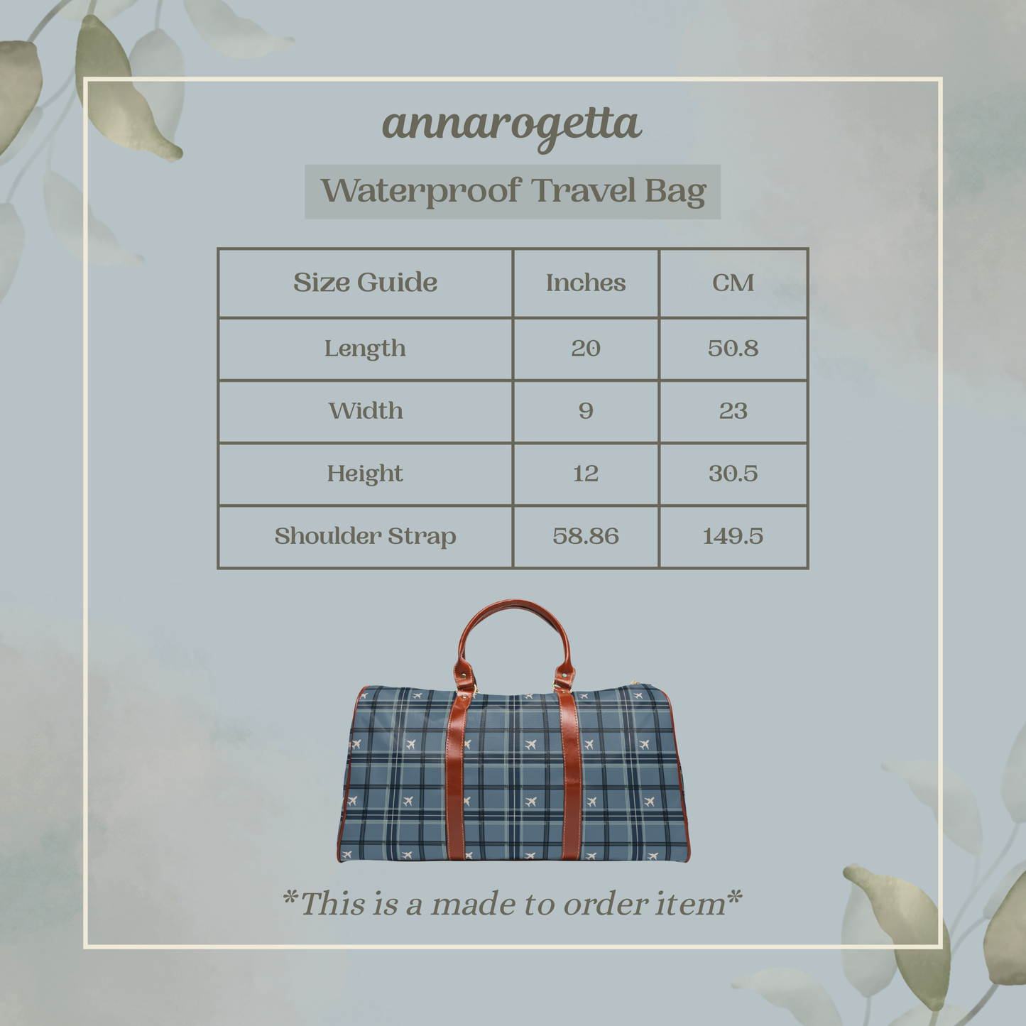 Blue Two-Engine Commercial Airplane Tartan Waterproof Travel Bag