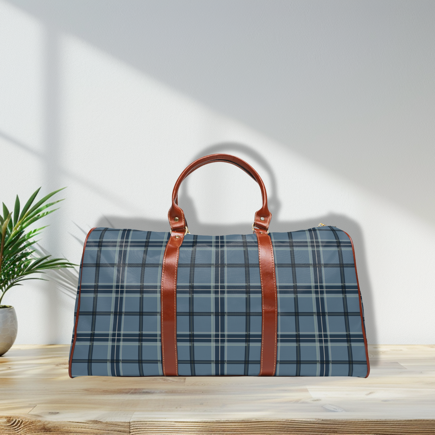 Colonial Blue Tartan Plaid Waterproof Travel Bag