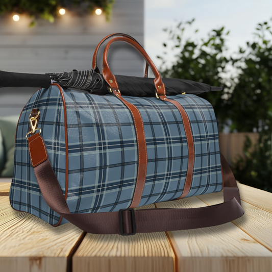 Colonial Blue Tartan Plaid Waterproof Travel Bag