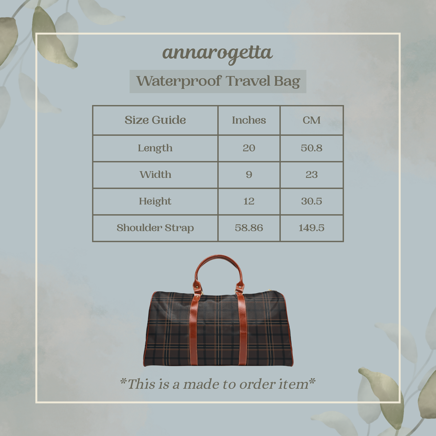 Brown Tartan Plaid Waterproof Travel Bag
