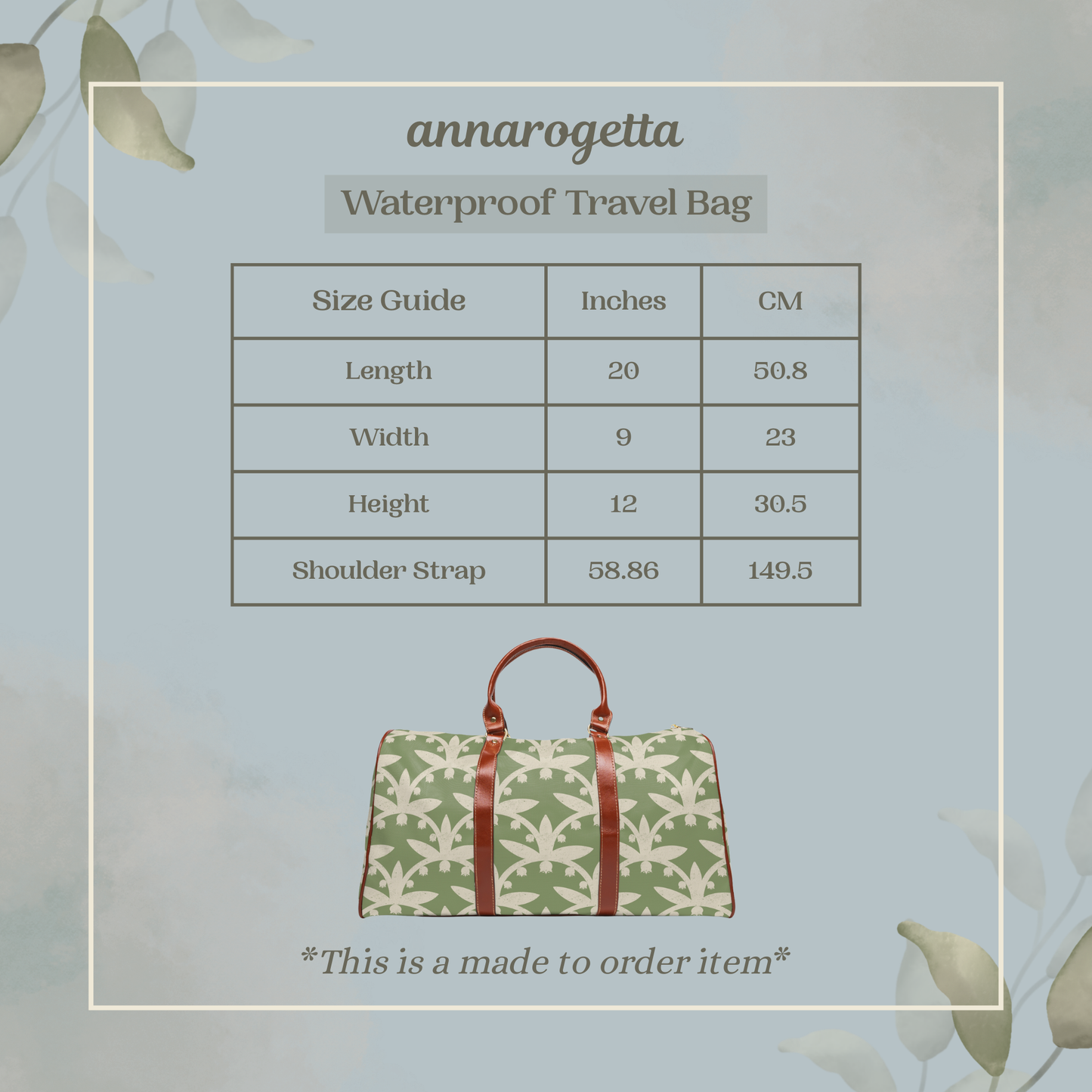 Lily of the Valley Green Waterproof Travel Bag