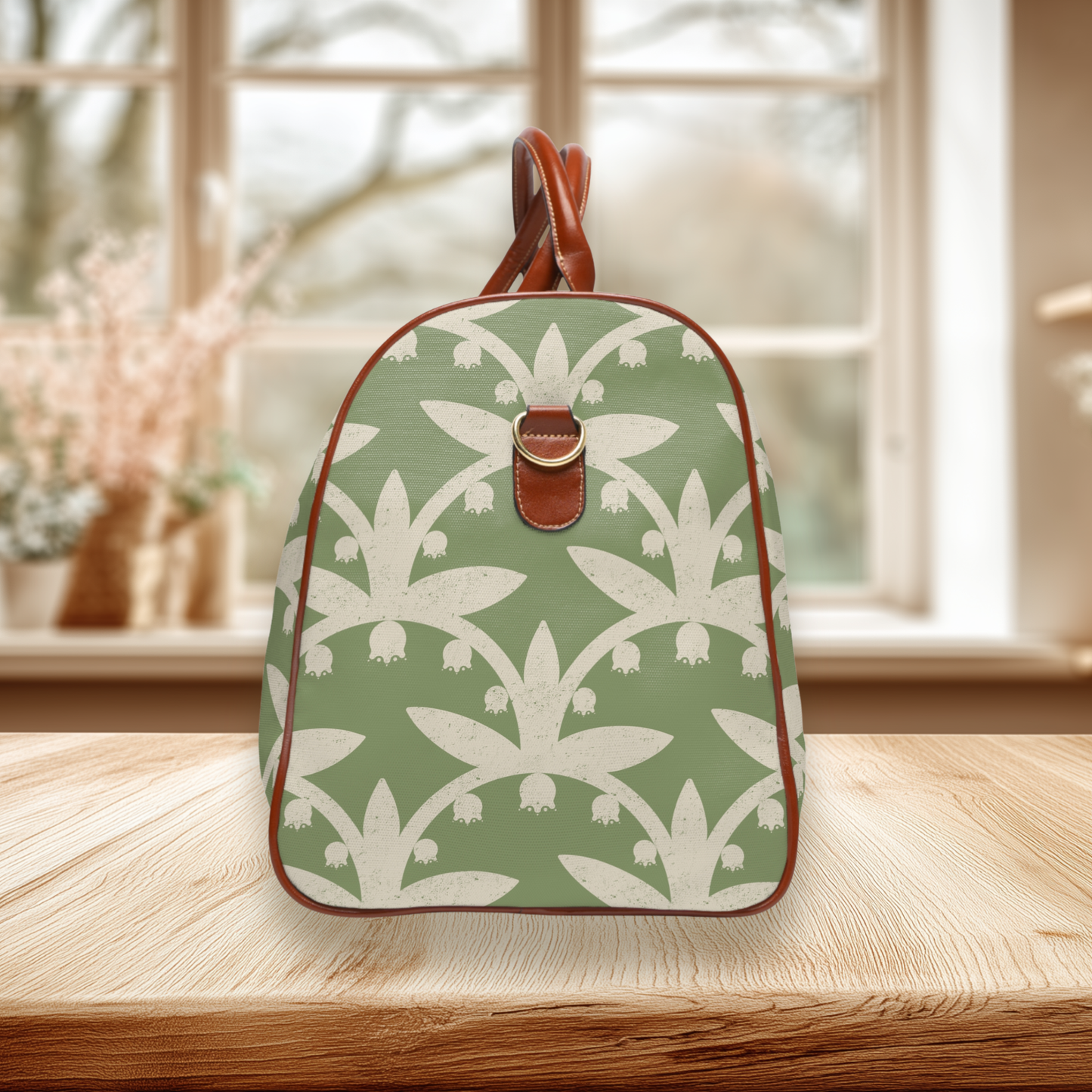 Lily of the Valley Green Waterproof Travel Bag