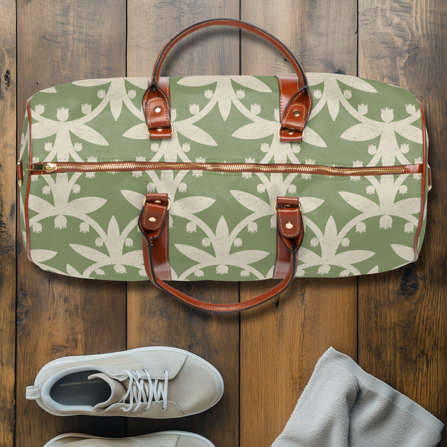 Lily of the Valley Green Waterproof Travel Bag