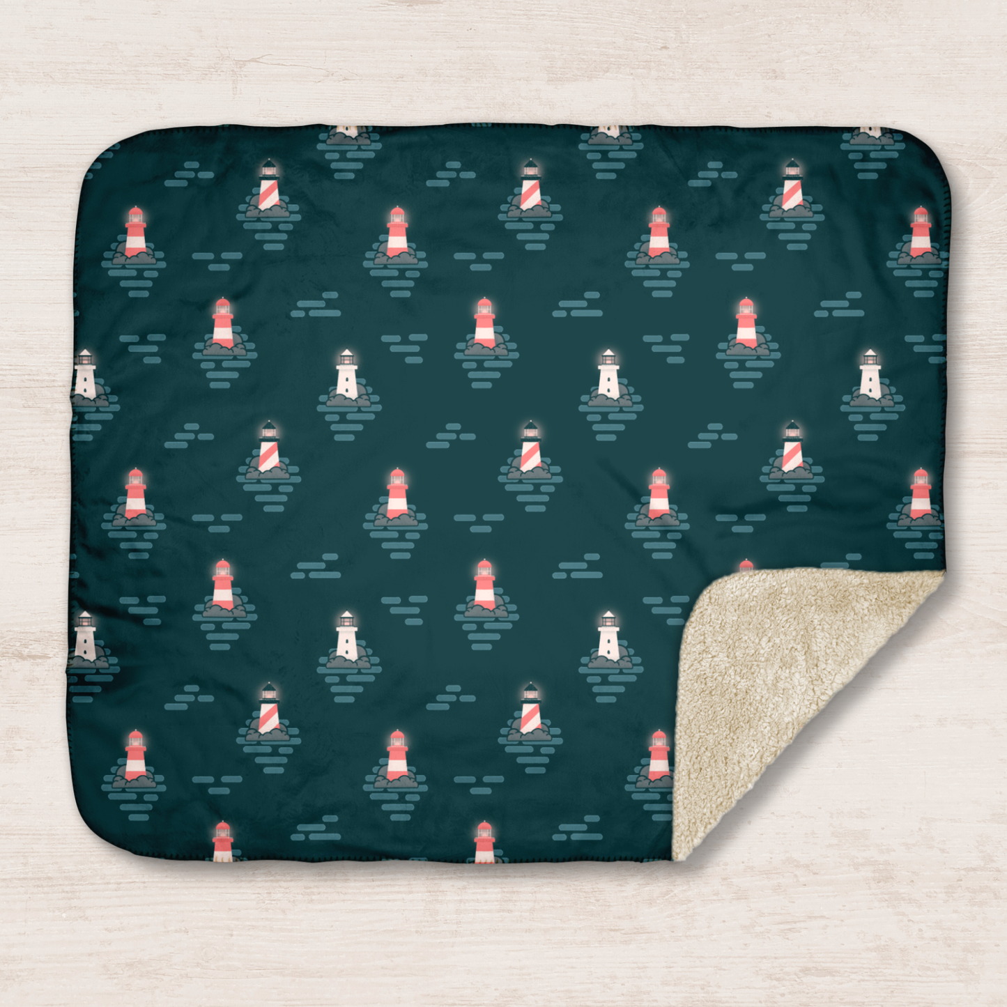 Lighthouse at Night Sherpa Blanket