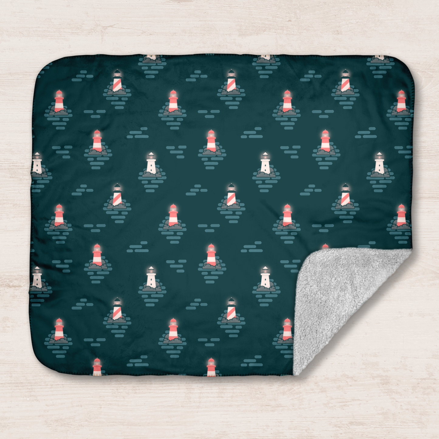 Lighthouse at Night Sherpa Blanket