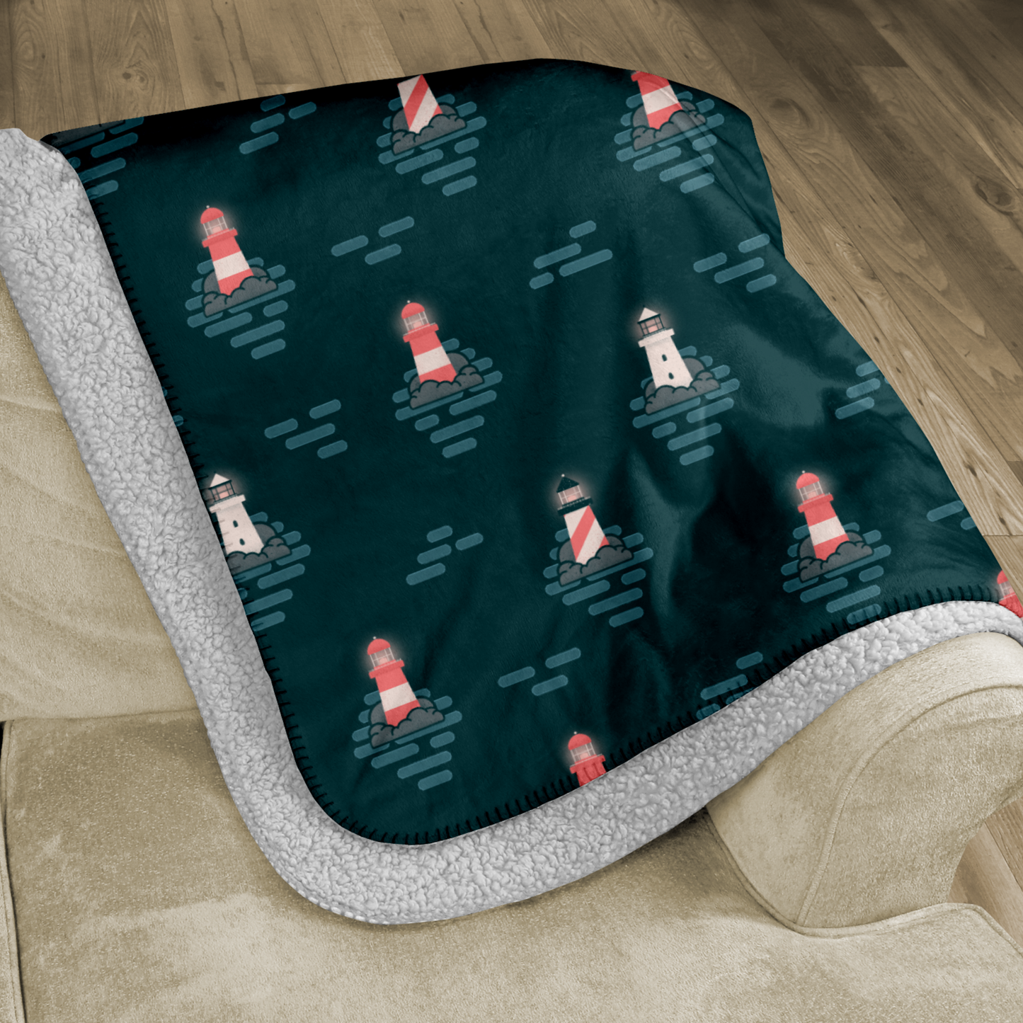 Lighthouse at Night Sherpa Blanket