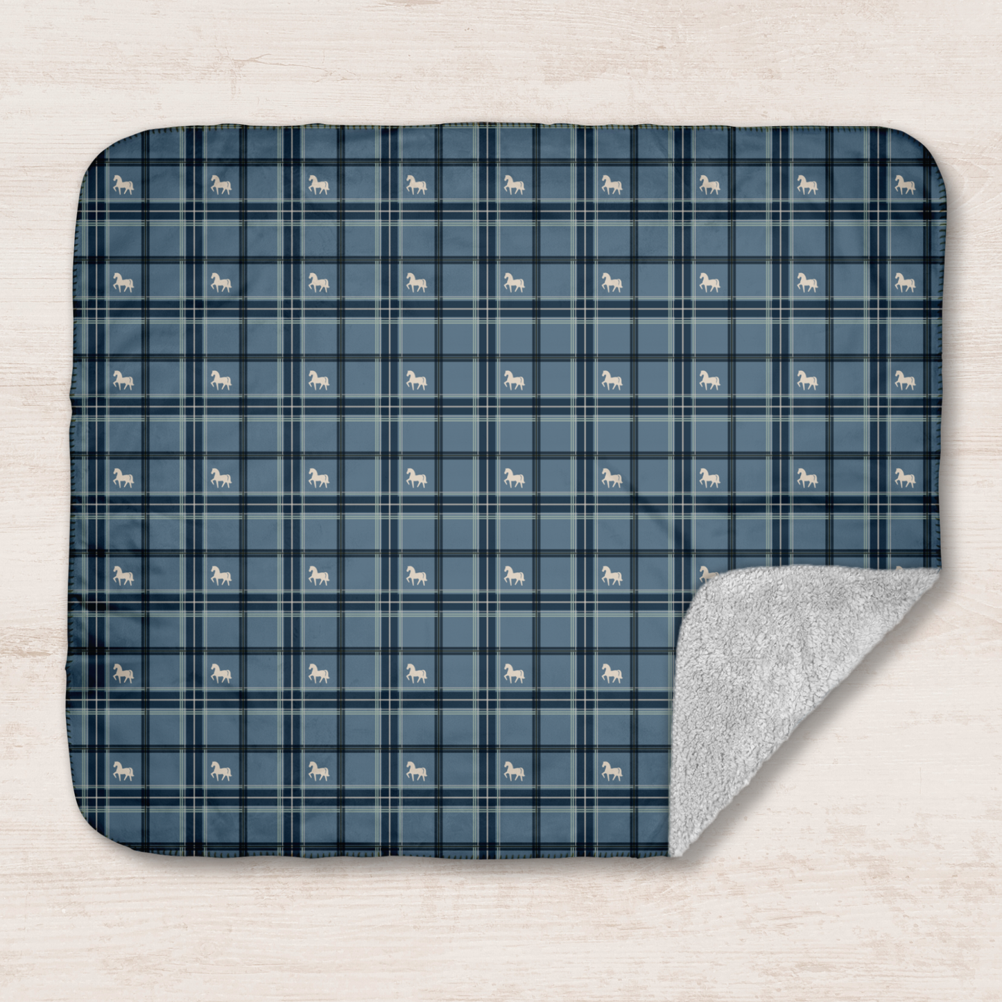 Pony Tartan Colonial Blue Sherpa Blanket