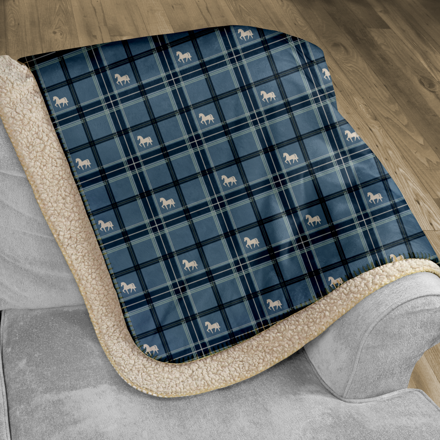 Pony Tartan Colonial Blue Sherpa Blanket