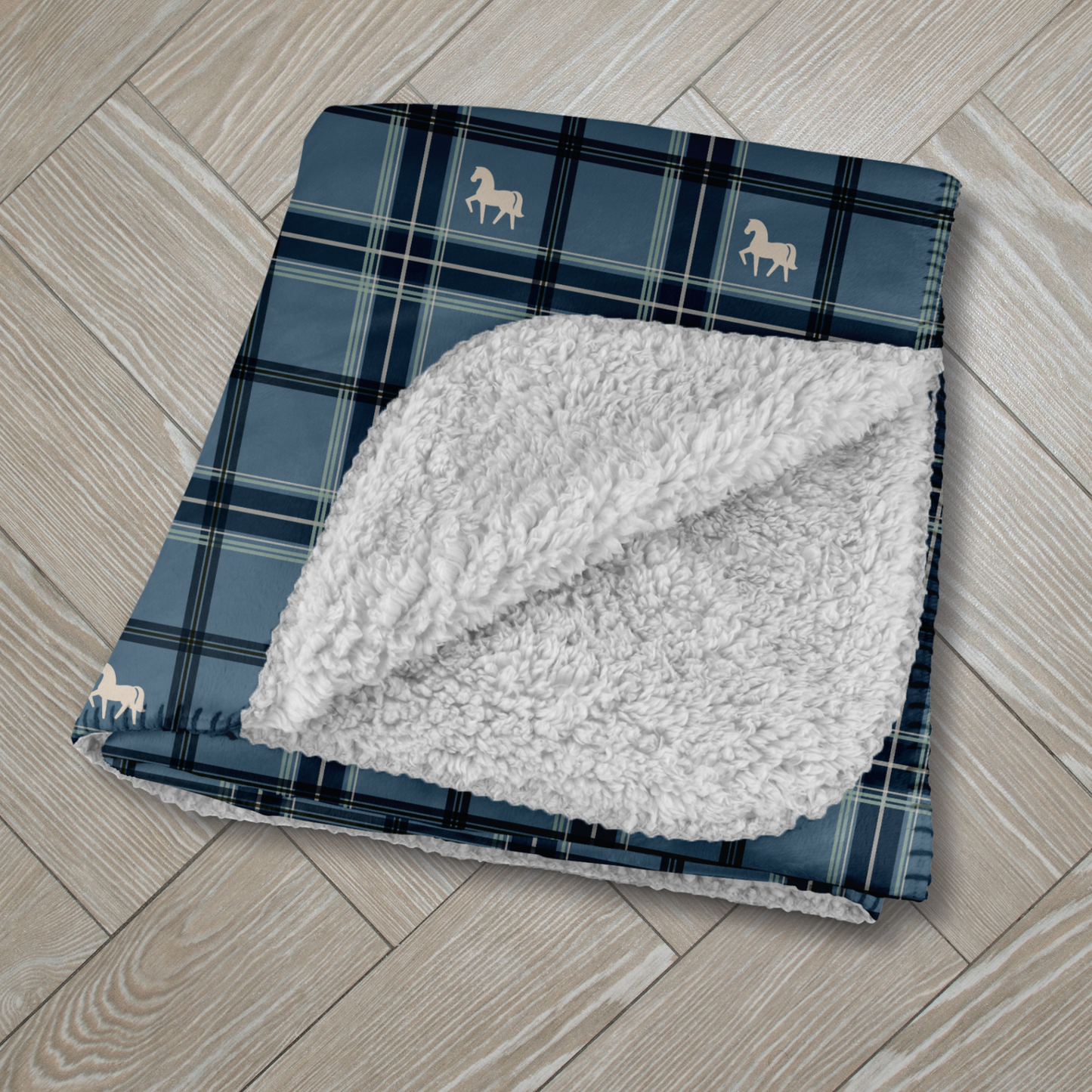 Pony Tartan Colonial Blue Sherpa Blanket