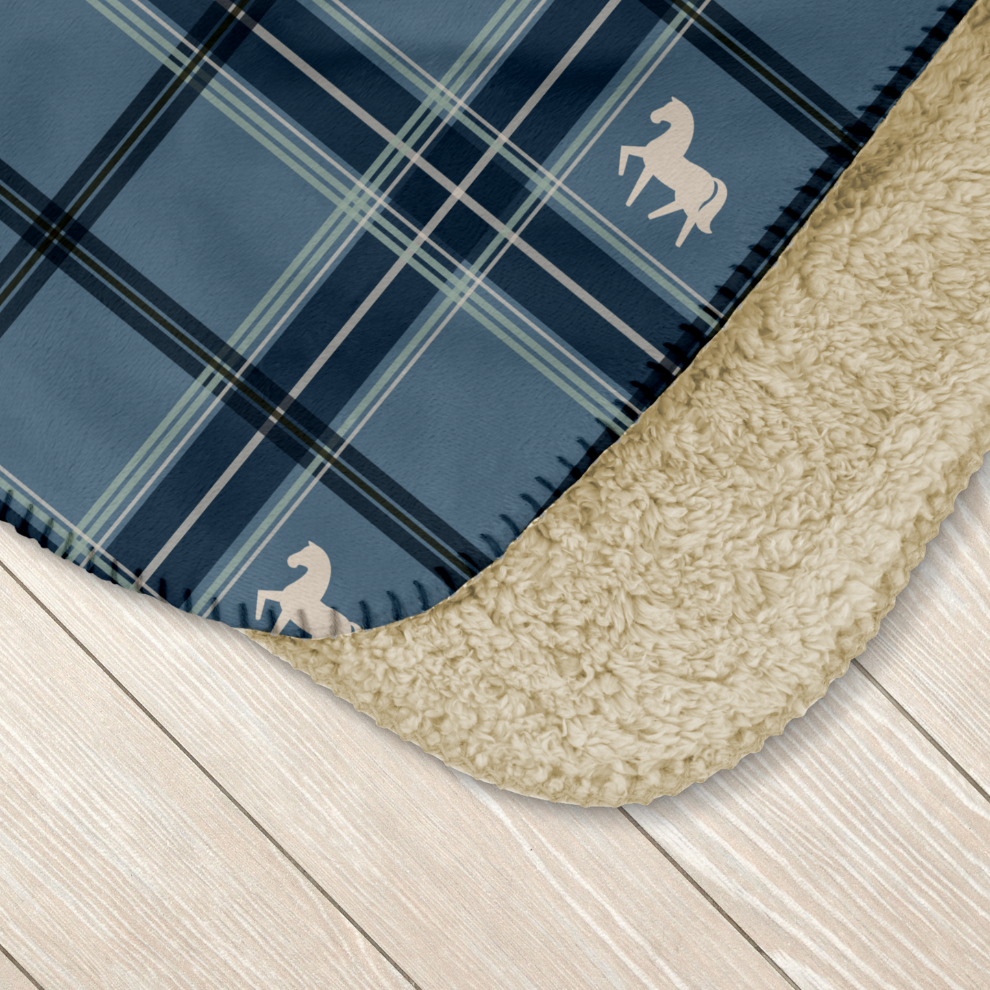 Pony Tartan Colonial Blue Sherpa Blanket