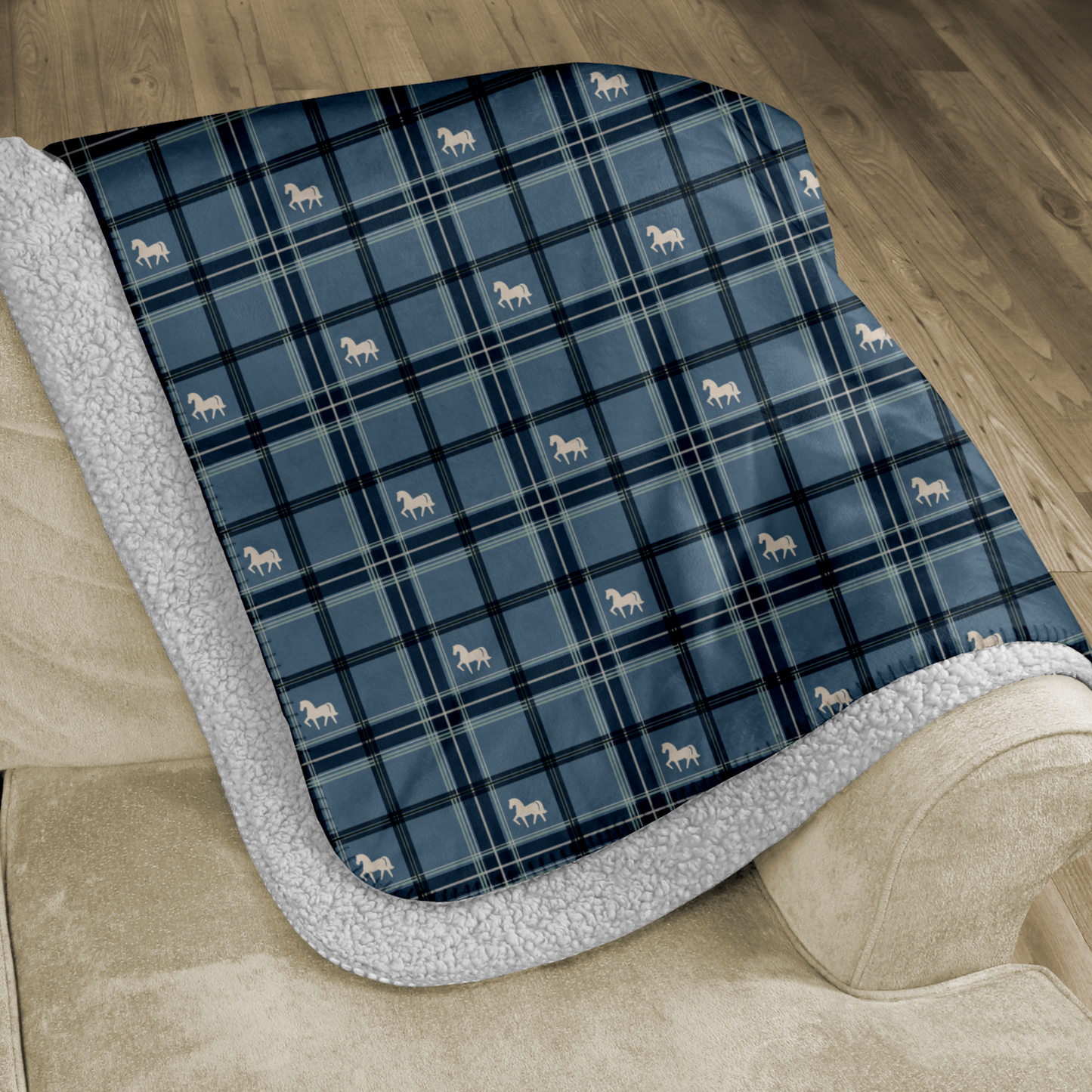 Pony Tartan Colonial Blue Sherpa Blanket