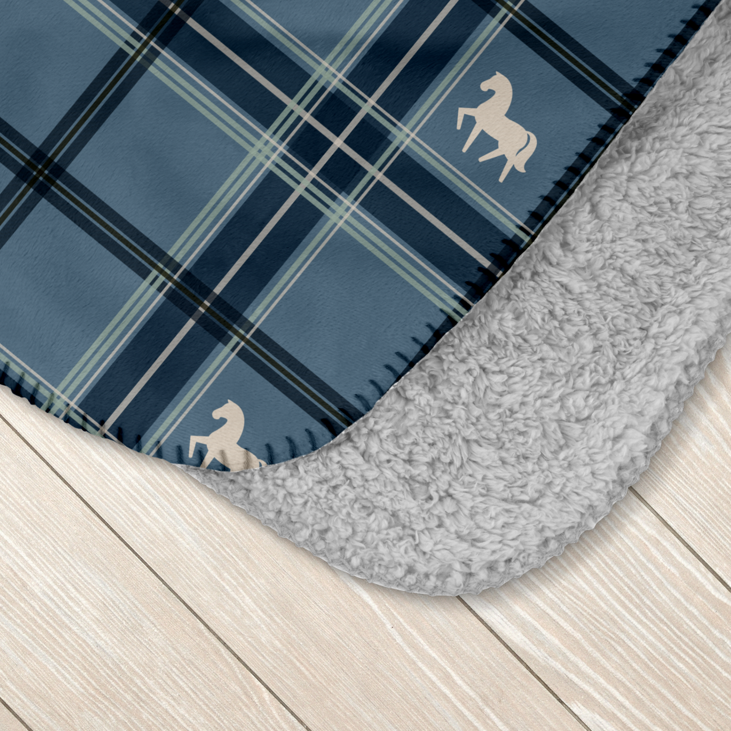 Pony Tartan Colonial Blue Sherpa Blanket
