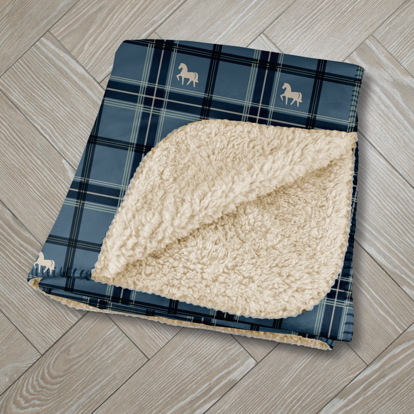 Pony Tartan Colonial Blue Sherpa Blanket