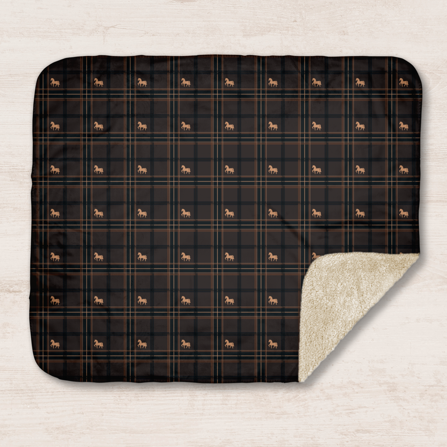 Pony Tartan Brown Sherpa Blanket