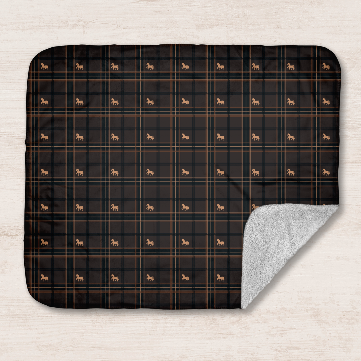Pony Tartan Brown Sherpa Blanket