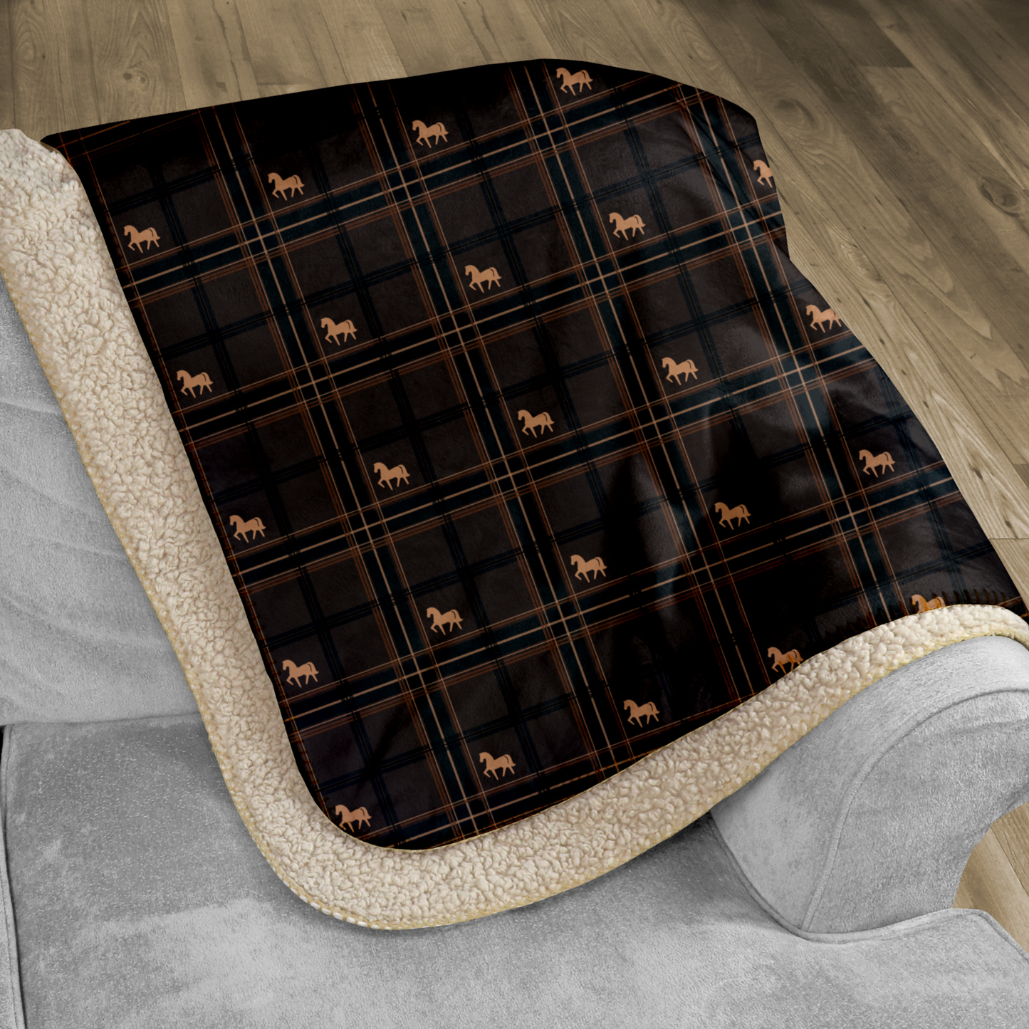 Pony Tartan Brown Sherpa Blanket