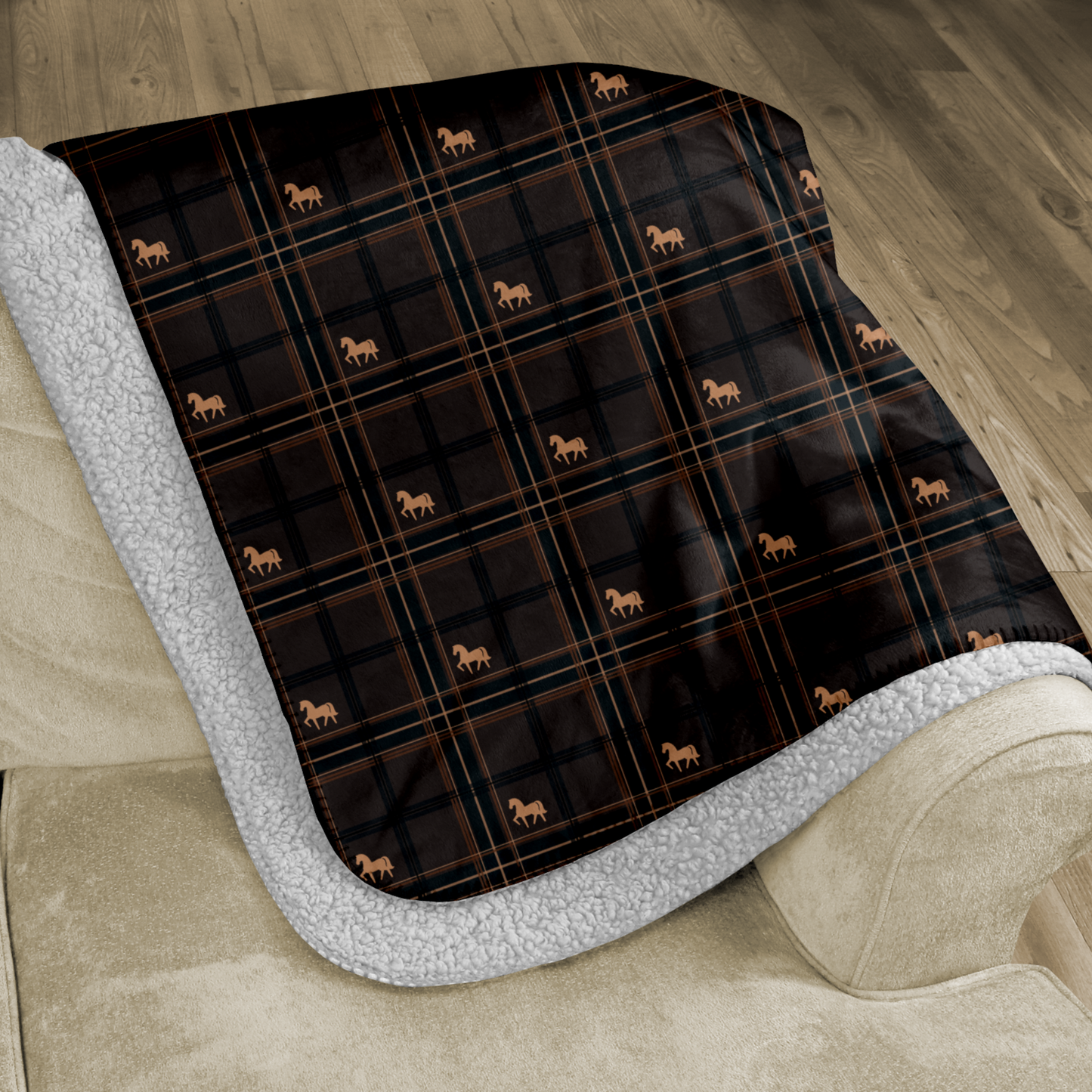 Pony Tartan Brown Sherpa Blanket
