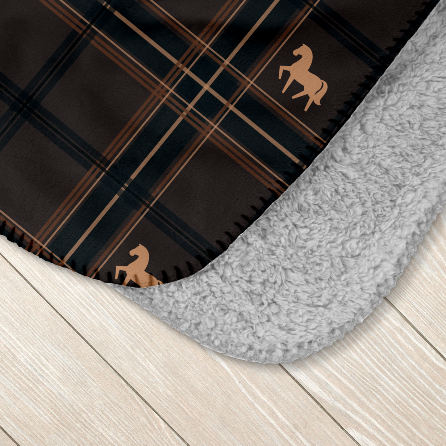 Pony Tartan Brown Sherpa Blanket