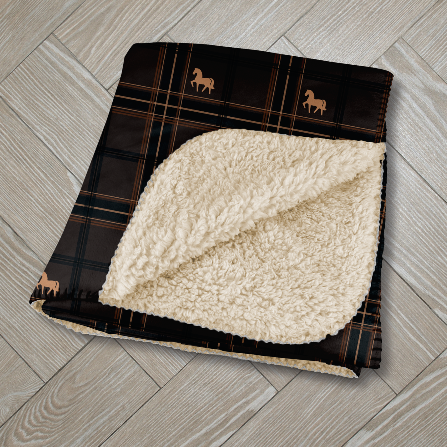 Pony Tartan Brown Sherpa Blanket