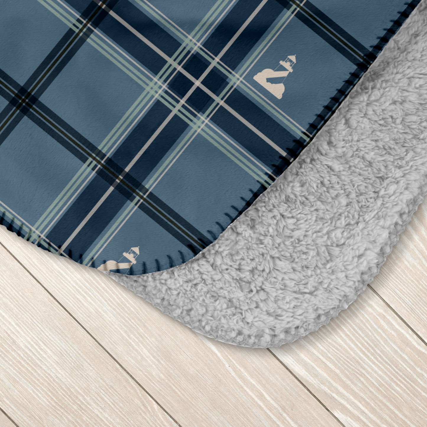 Lighthouse Blue Tartan Sherpa Blanket